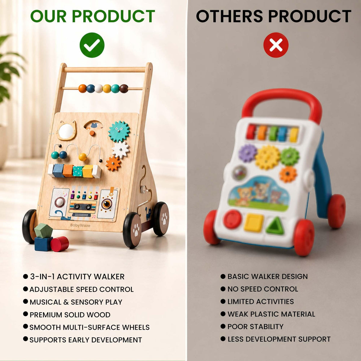 Wooden Baby Walker with Wheels J799777