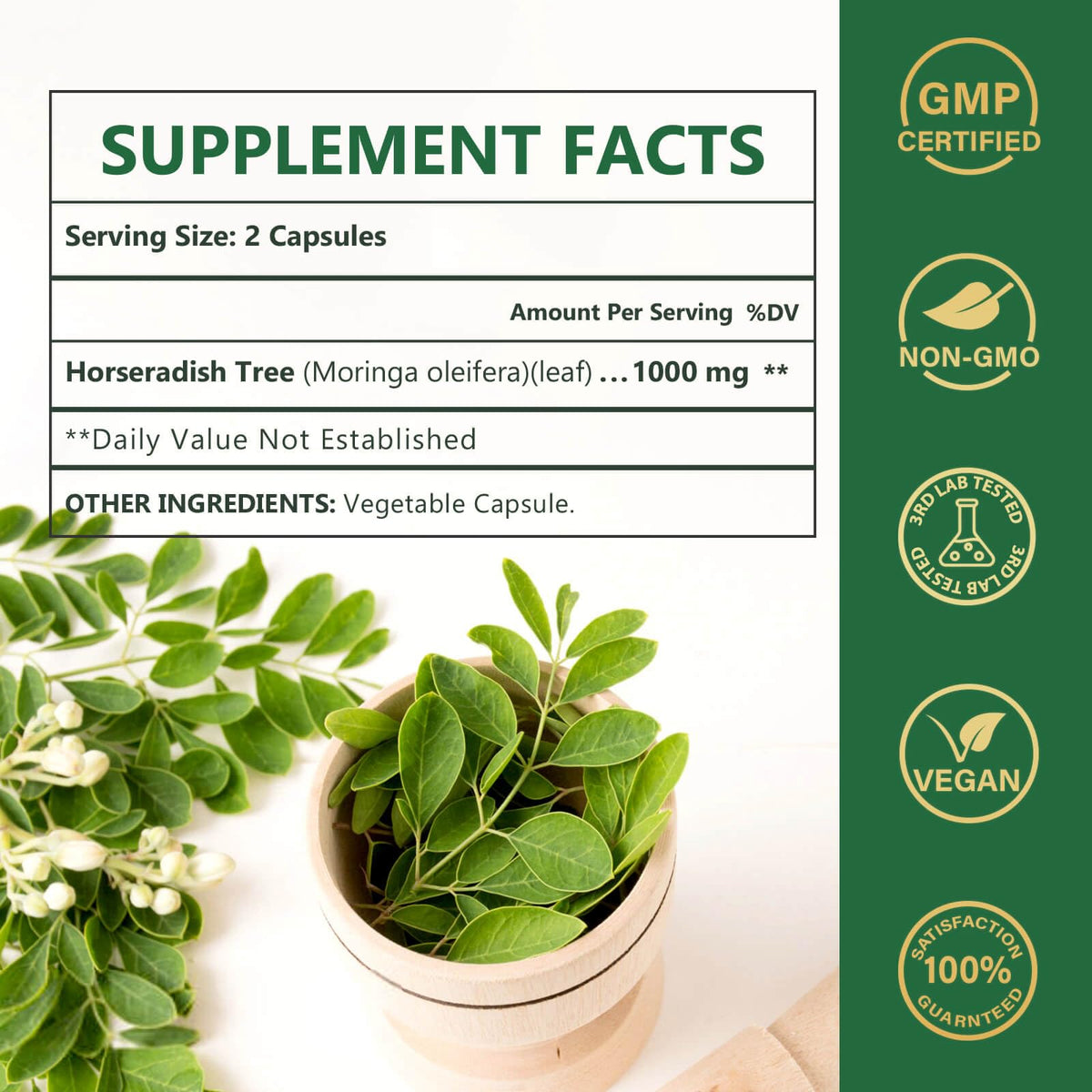 Pure Moringa Oleifera 1000mg Capsules, 120 Count H815074