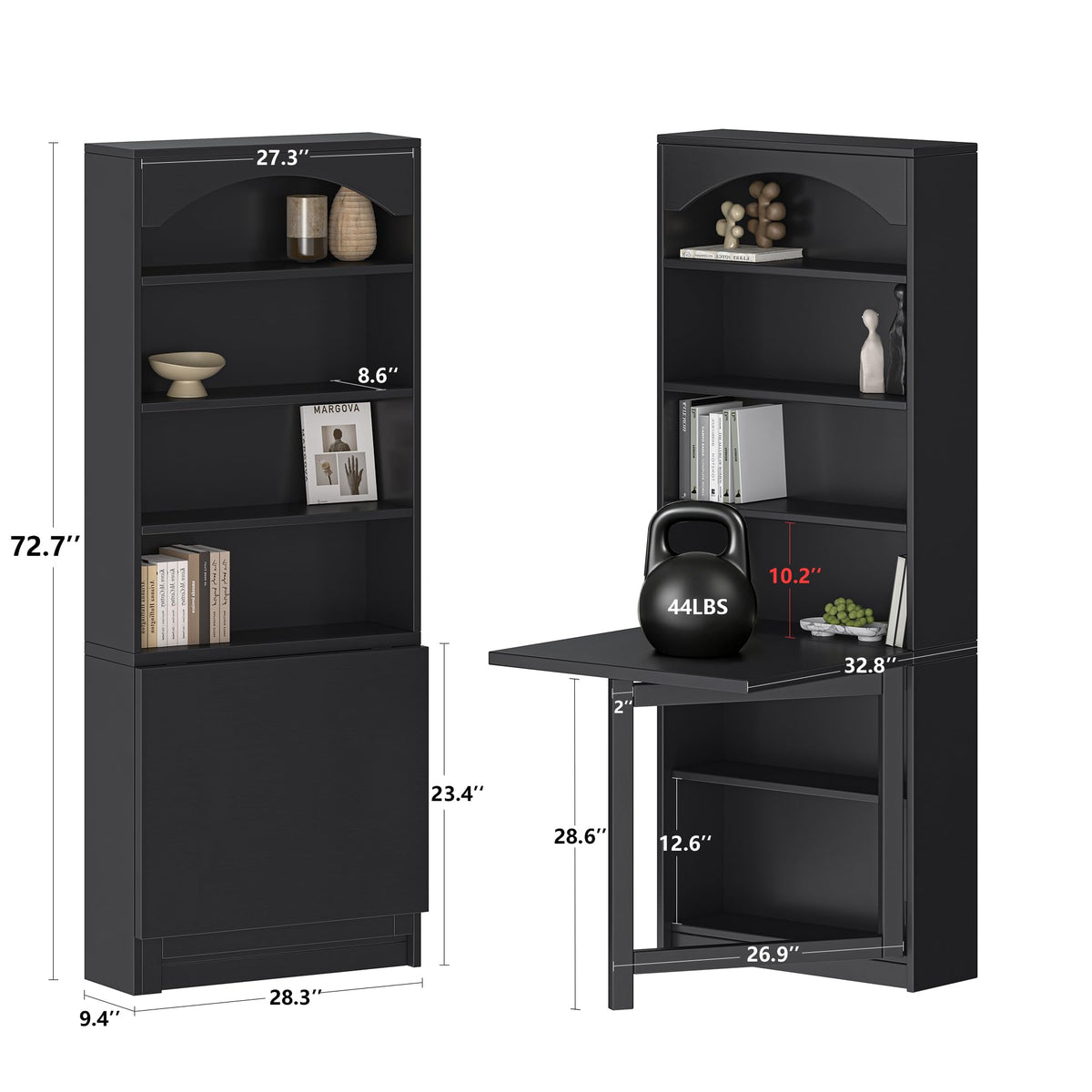 Black Folding Desk with Storage W6284