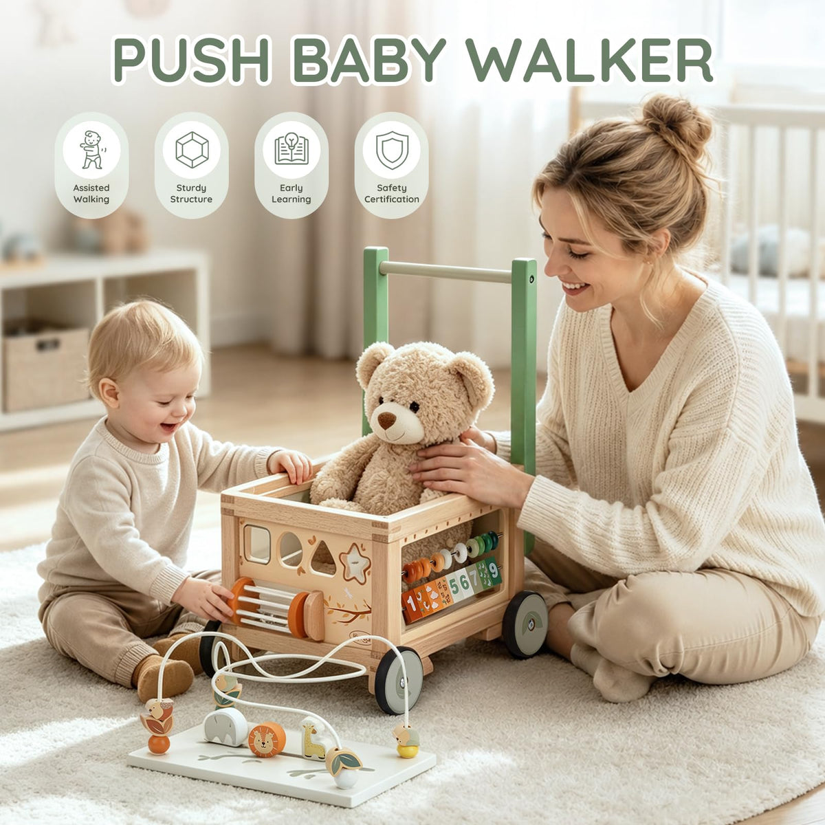 Wooden Baby Walker with Activity Cube D6257