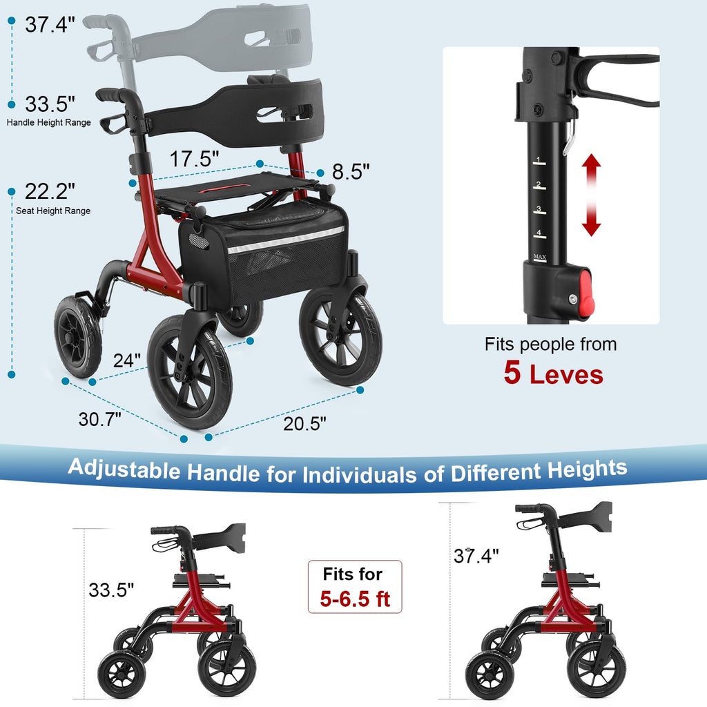 Red All Terrain Wheeled Walker with Seat C4163