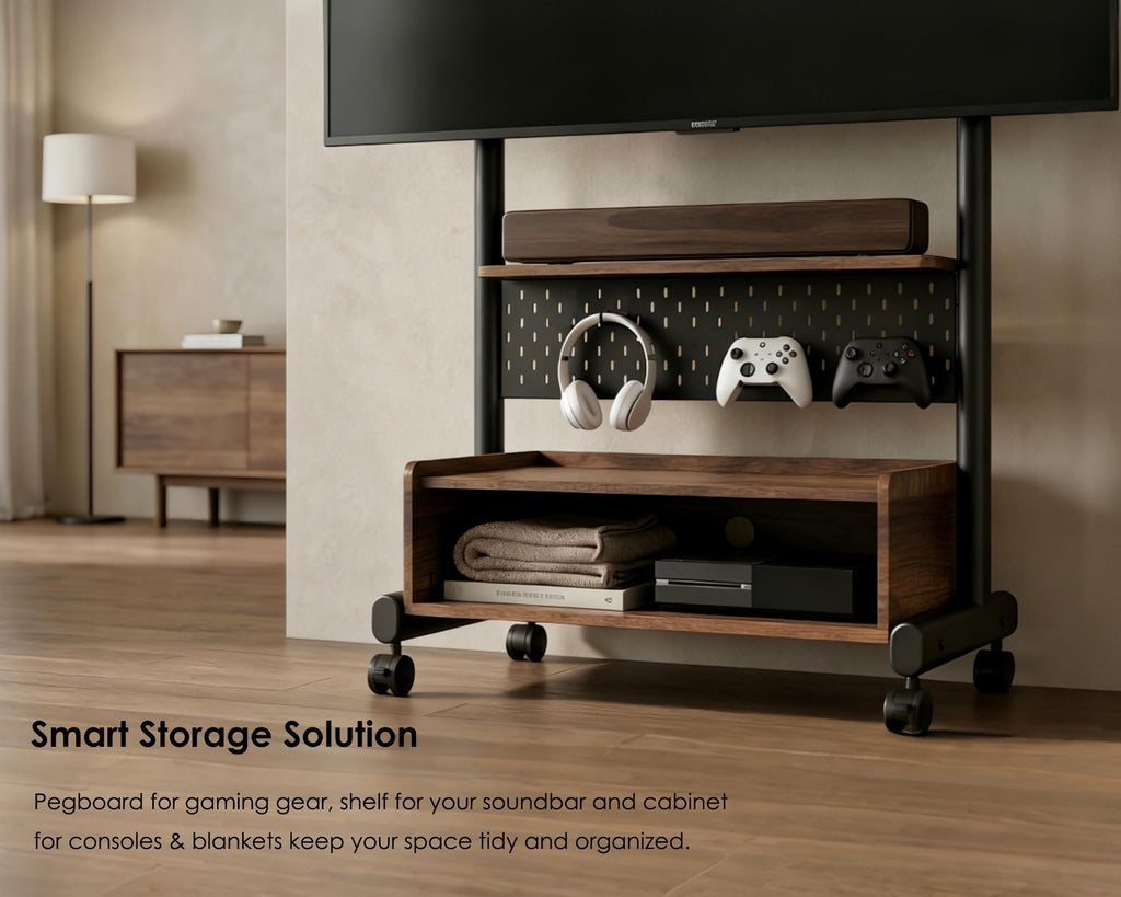 Rolling TV Floor Stand for 40-85in TVs, Height-Adjustable, Walnut T983
