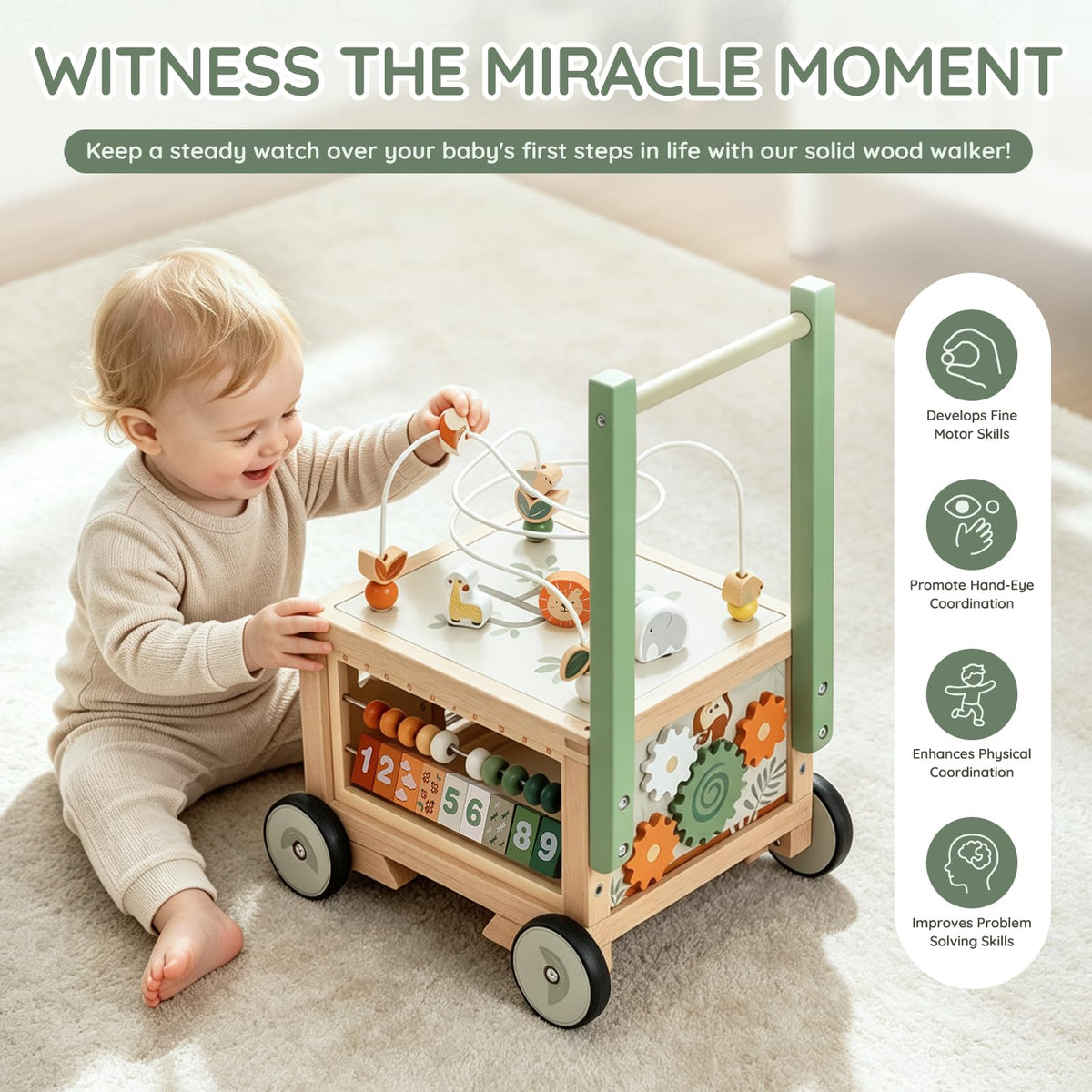 Wooden Baby Walker with Activity Cube D6257