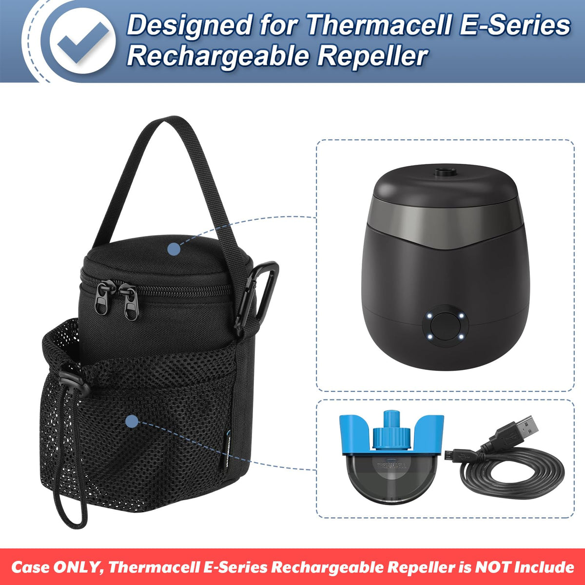 Portable Mosquito Repeller Storage Case with Metal Carabiner and Refill Pocket, Black Q6261
