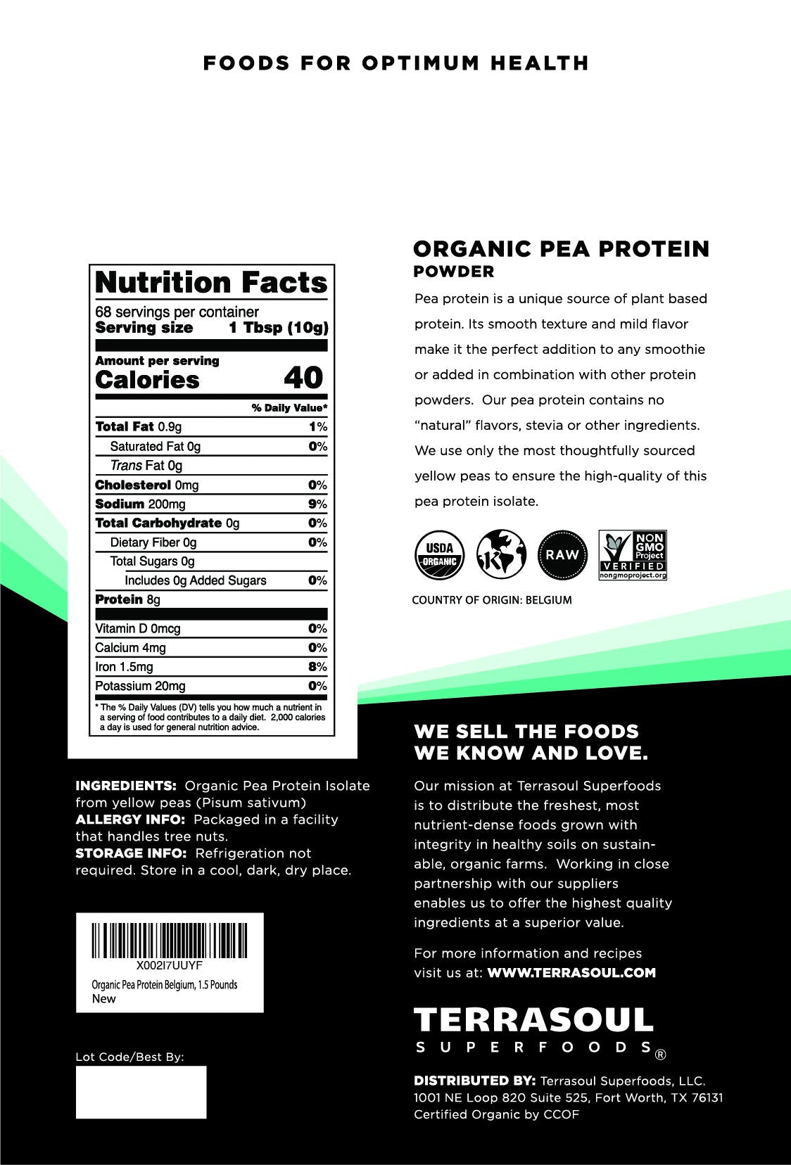 Organic Pea Protein, 1.5 Lbs Unflavored P6887