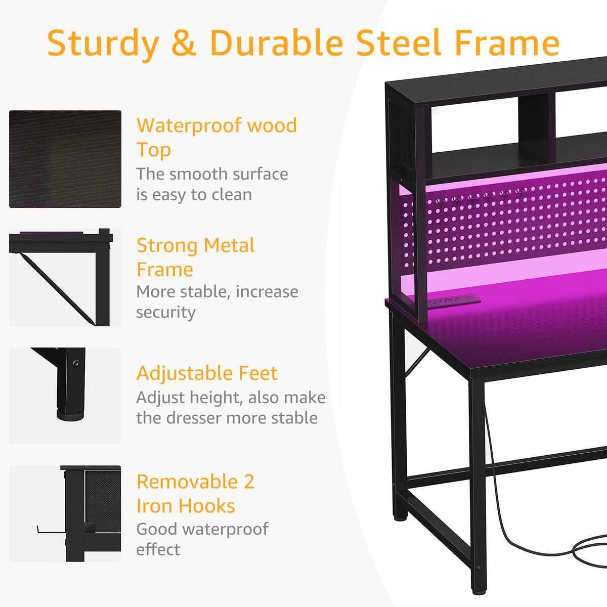 Black 47 Inch Gaming Desk with Hutch and Pegboard I518812