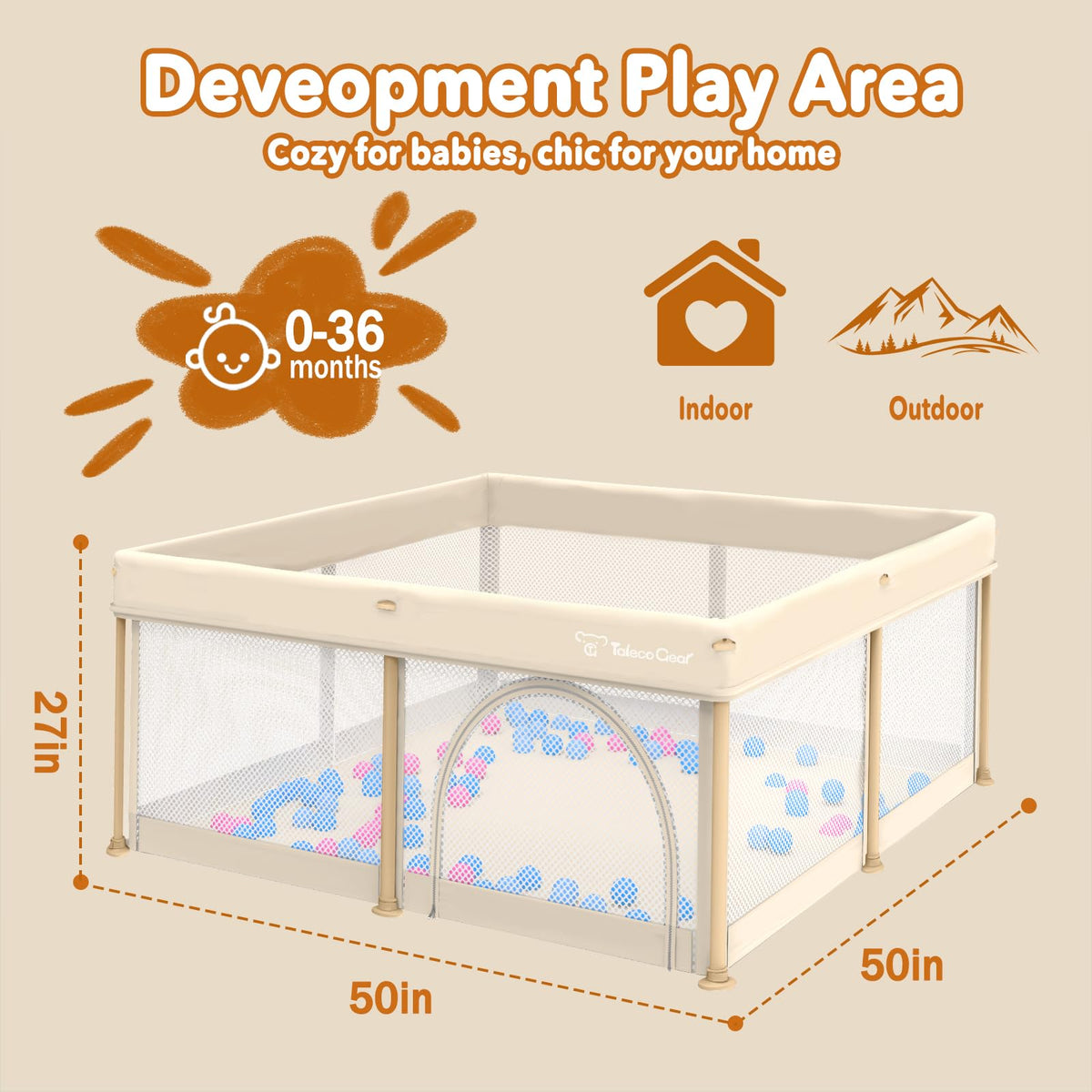Foldable Baby Playpen 50x50 Inch D61909