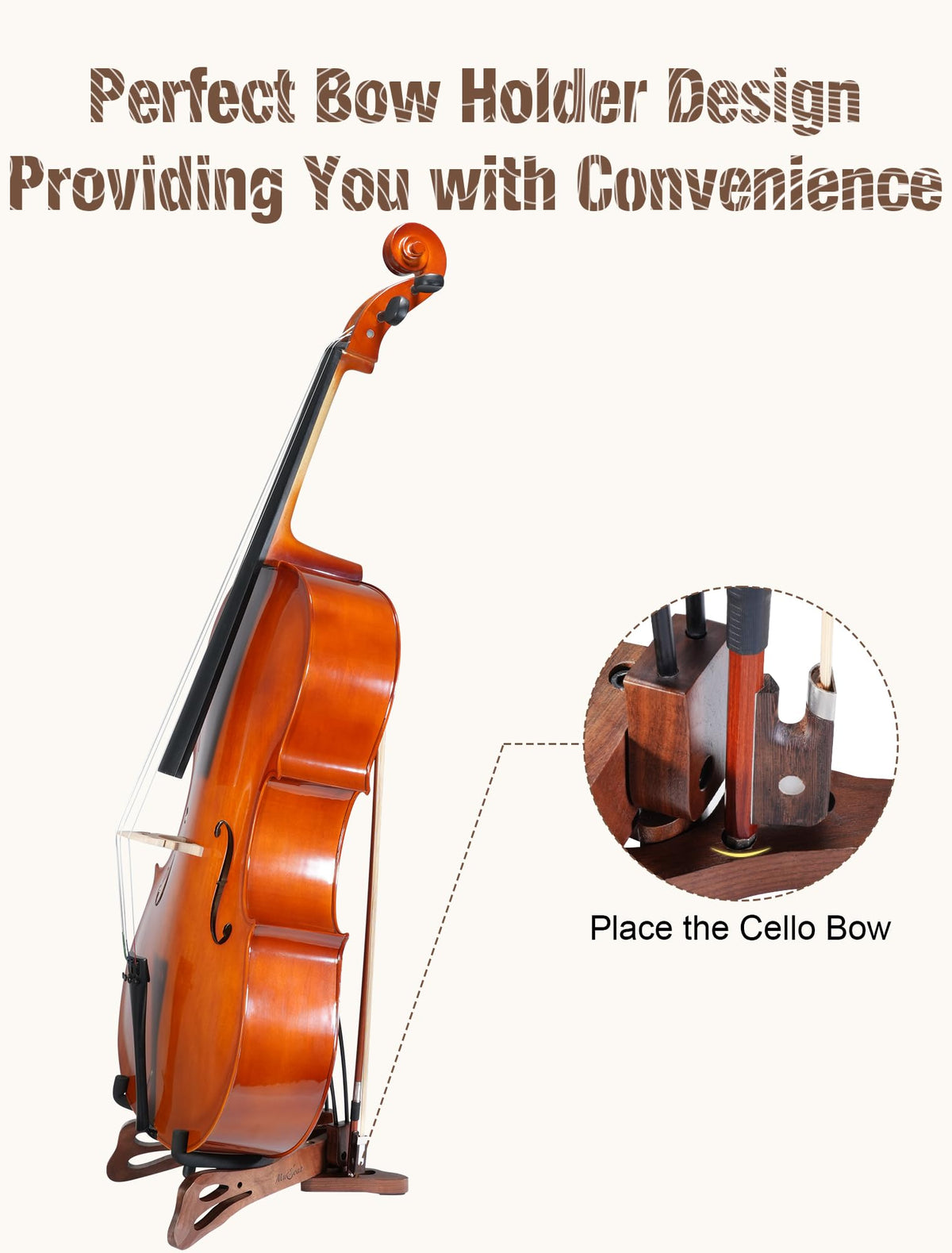 Walnut Cello Stand with Bow Holder T917