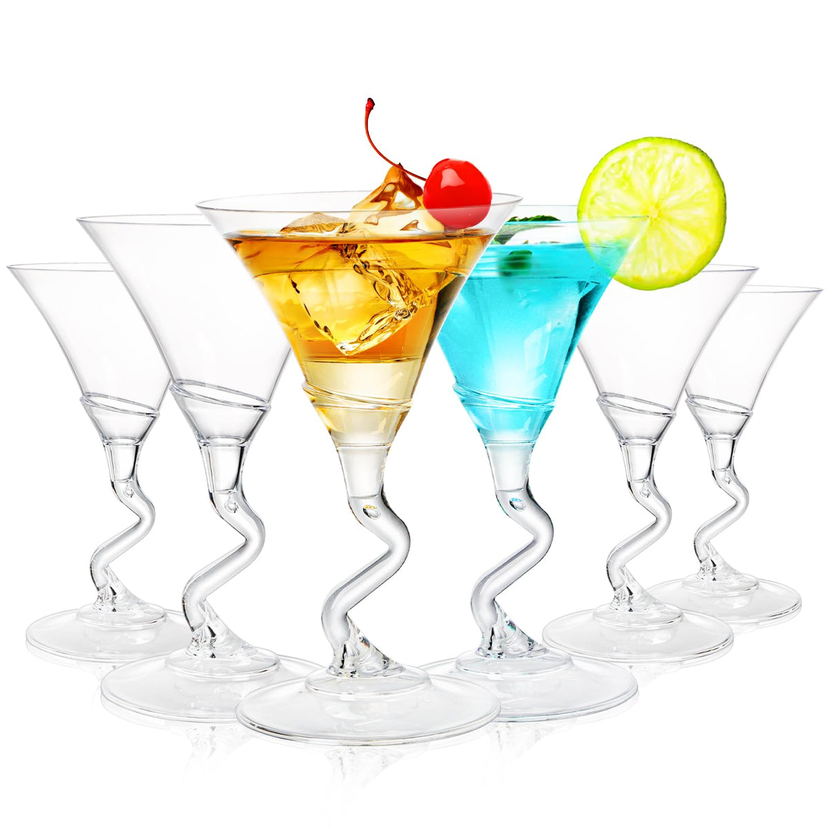 18 Pack 5 Oz Plastic Martini Glasses with Twisted Stem W53662