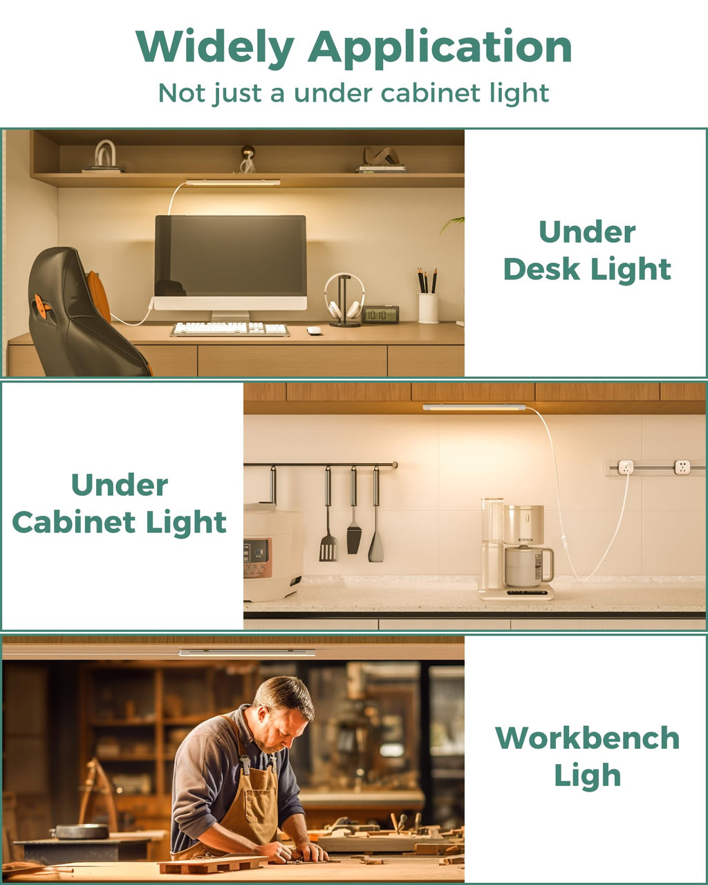 16" Under Cabinet LED Lights Plug in Workbench Light 700LM 2700K S4140