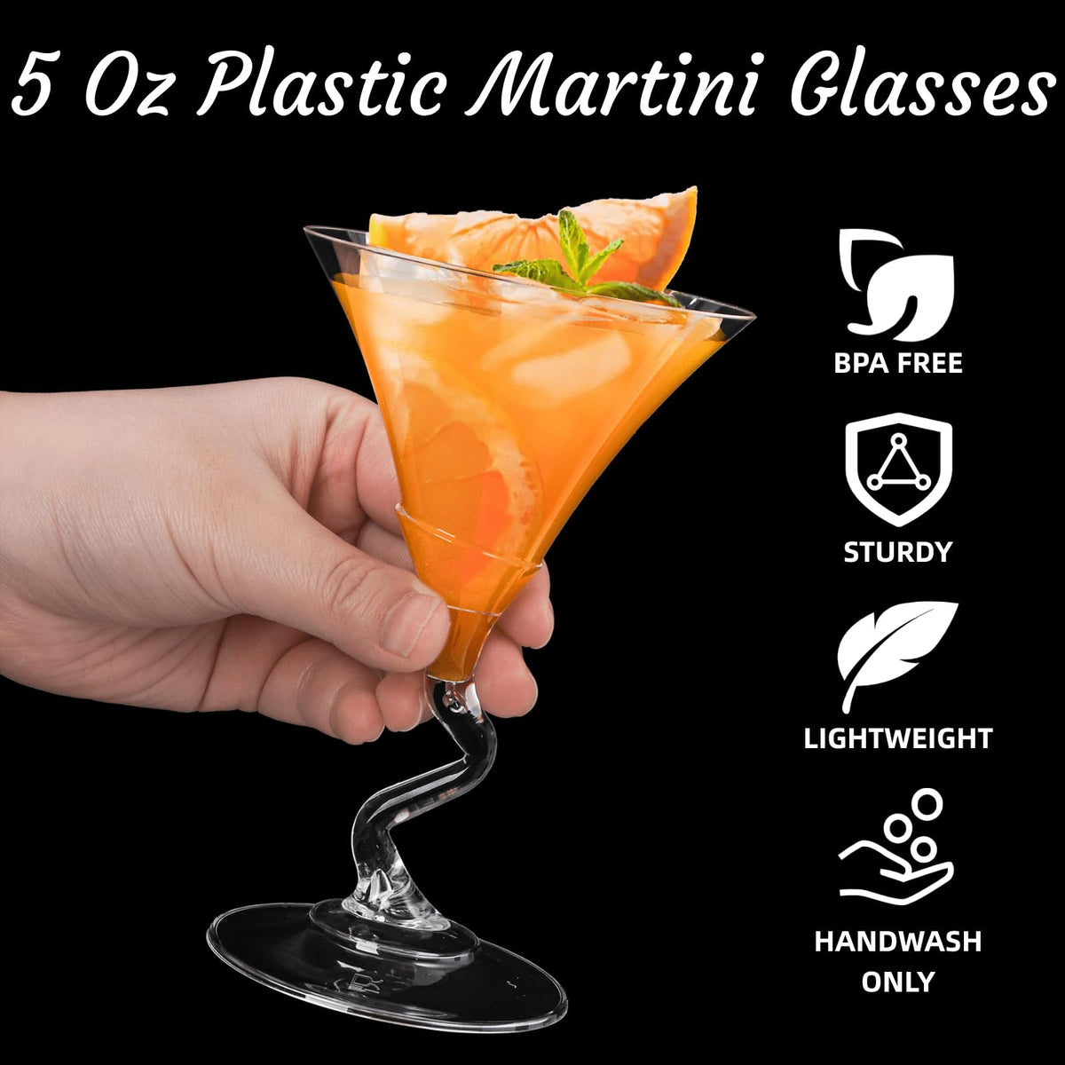 18 Pack 5 Oz Plastic Martini Glasses with Twisted Stem W53662