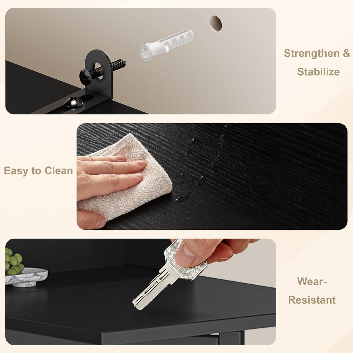 Black Folding Desk with Storage W6284