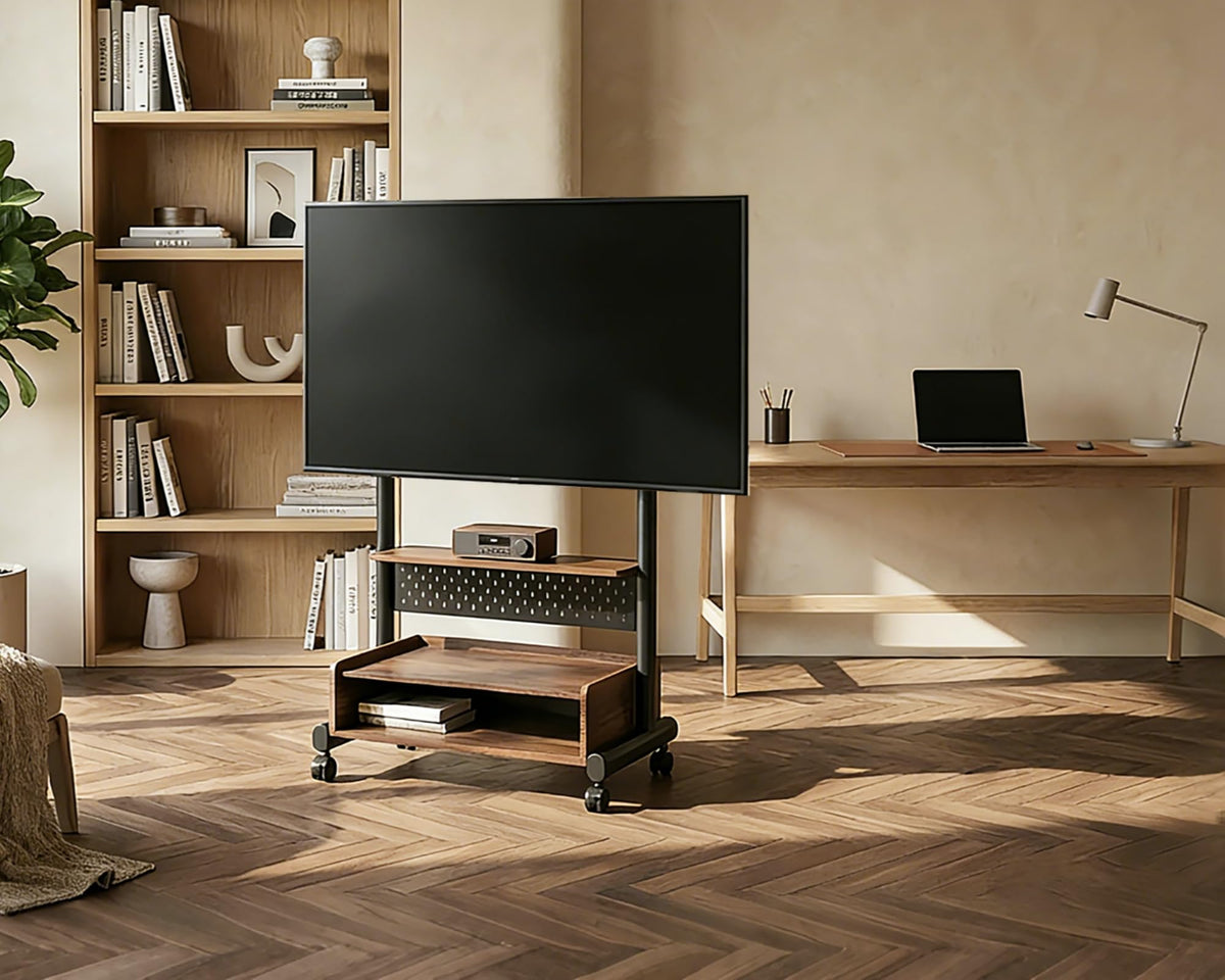 Rolling TV Floor Stand for 40-85in TVs, Height-Adjustable, Walnut T983