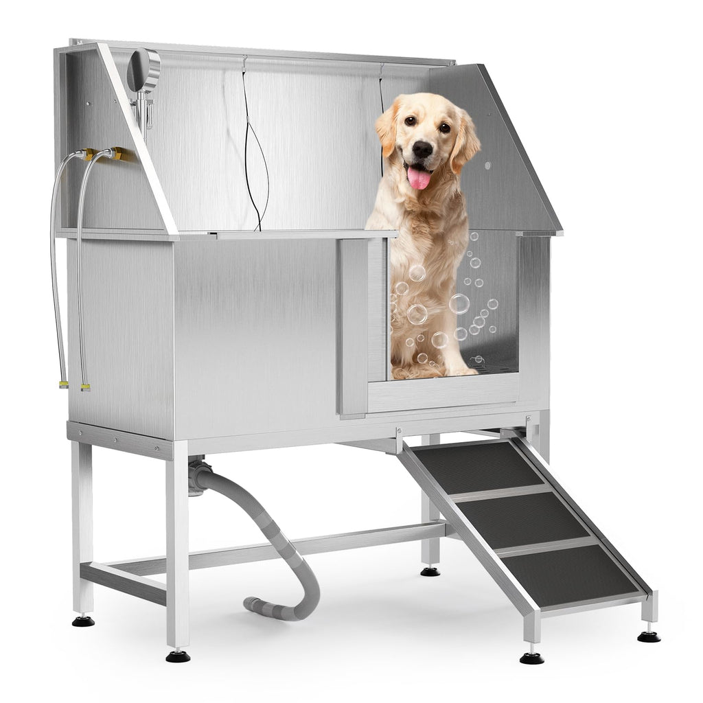 50" Stainless Steel Pet Bathing Tub with Sloped Ramp J369