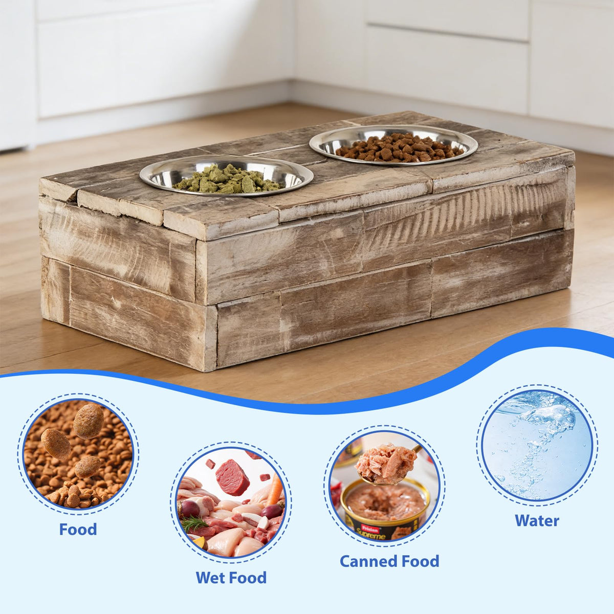 Elevated Dog & Cat Double Bowl Feeder Stainless Steel Bowls B21506