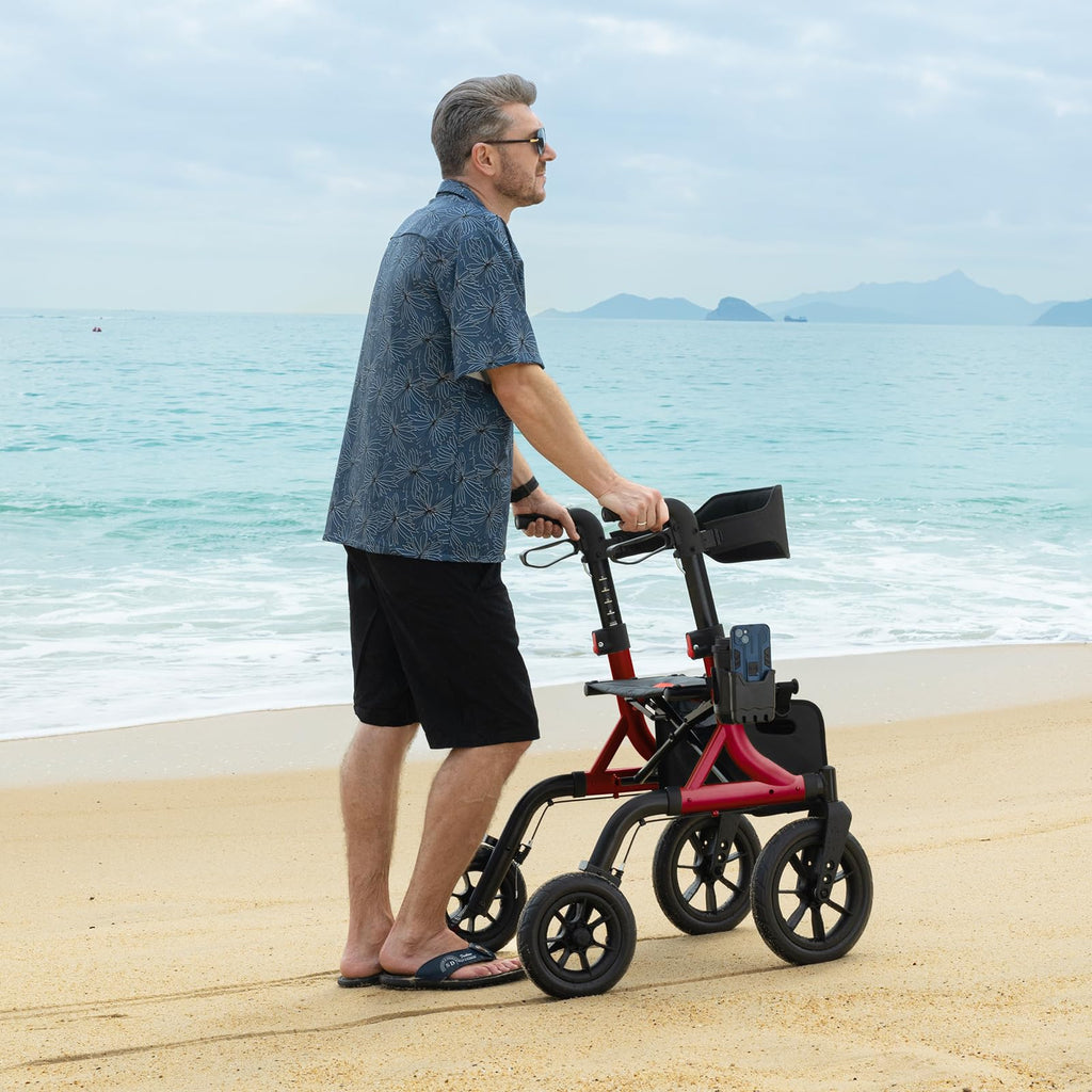 Red All Terrain Wheeled Walker with Seat C4163