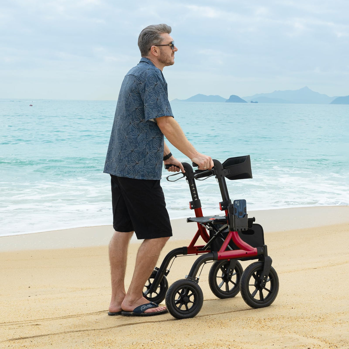 Red All Terrain Wheeled Walker with Seat C4163