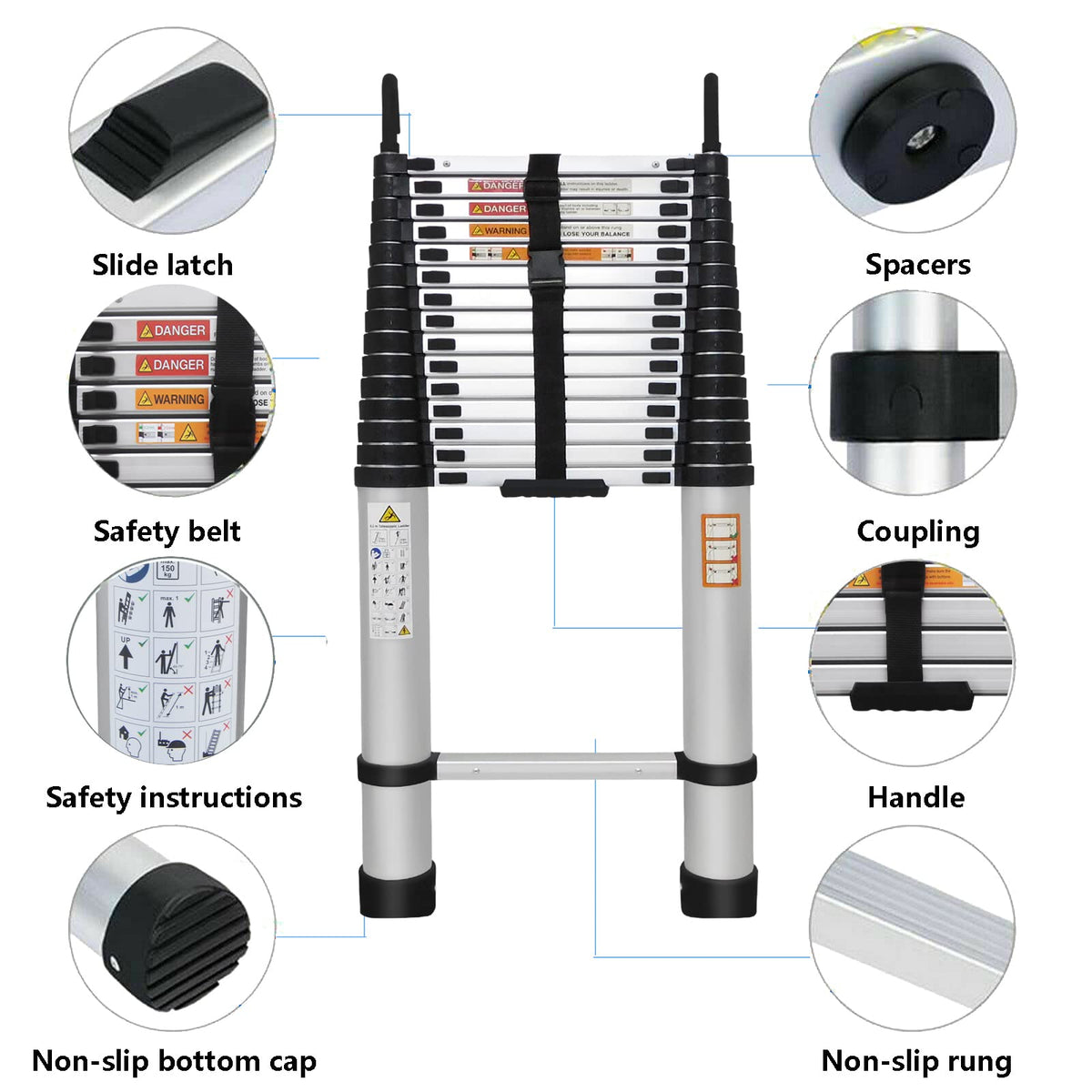 20FT Aluminum Telescoping Ladder with Roof Hooks, 330lbs Capacity G2138