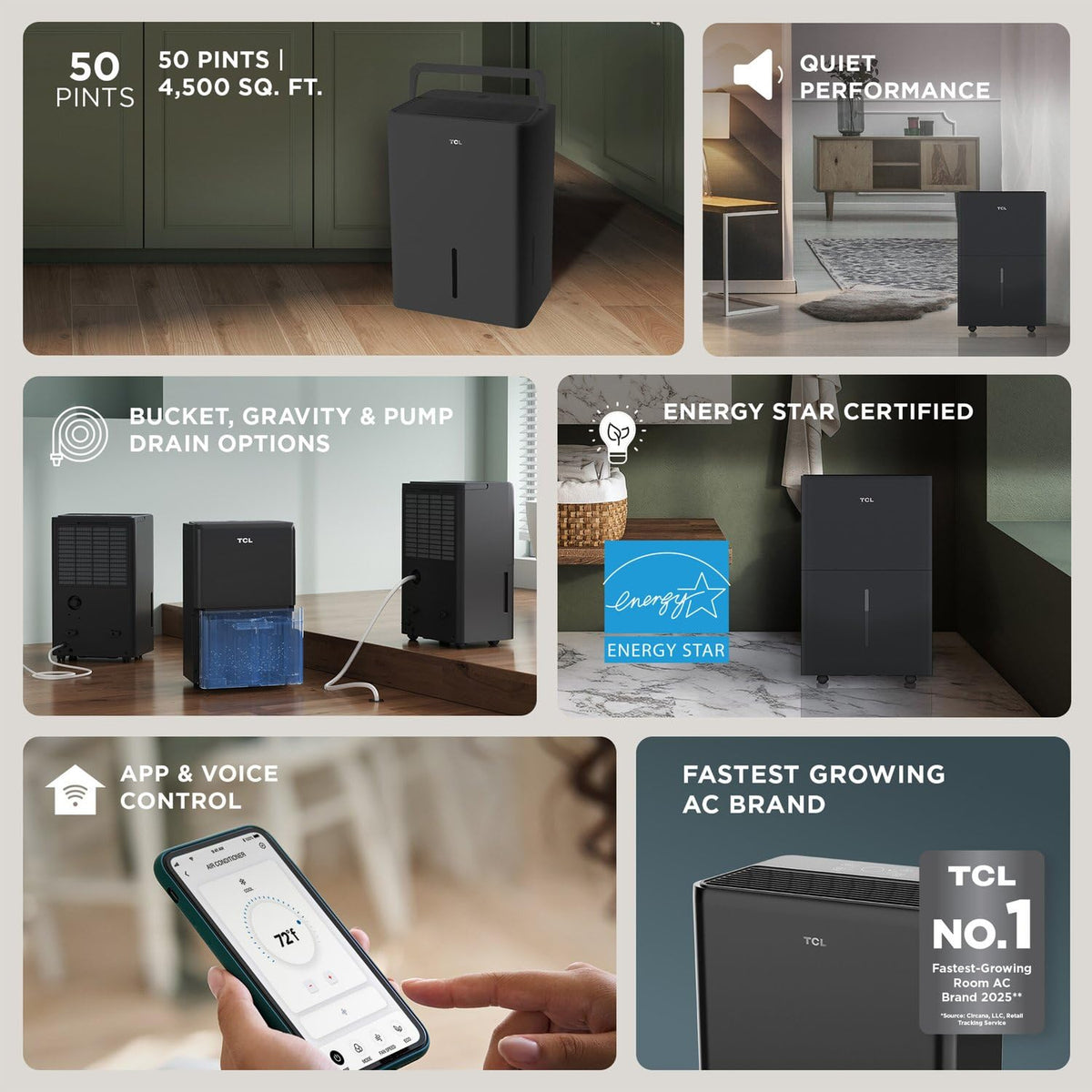 50-Pint Portable Smart Dehumidifier with Pump T911