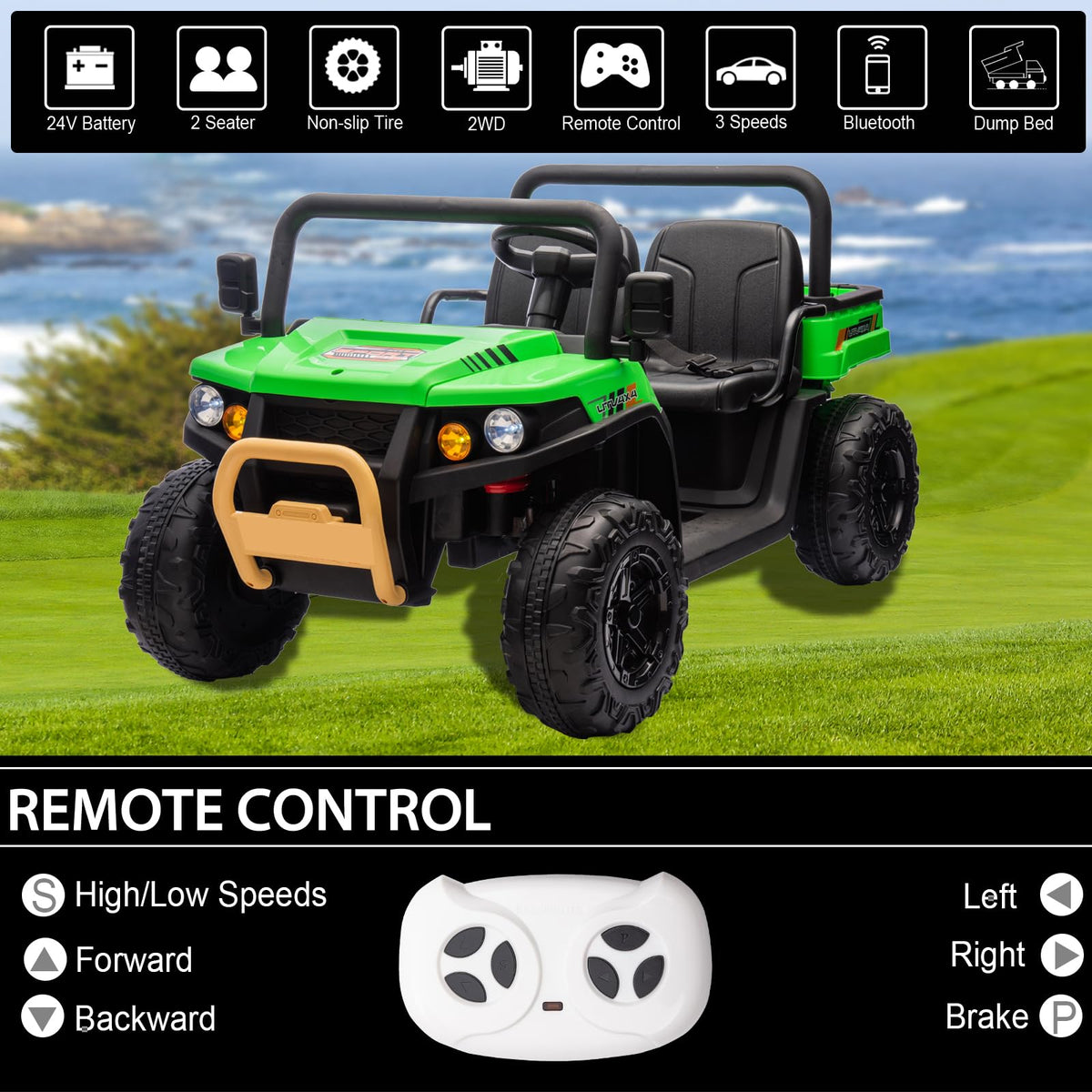 Green 2 Seater 24V Ride On Dump Truck S45233