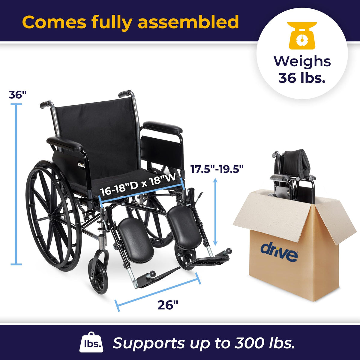 Lightweight Wheelchair Full Arms Black 18" L49610