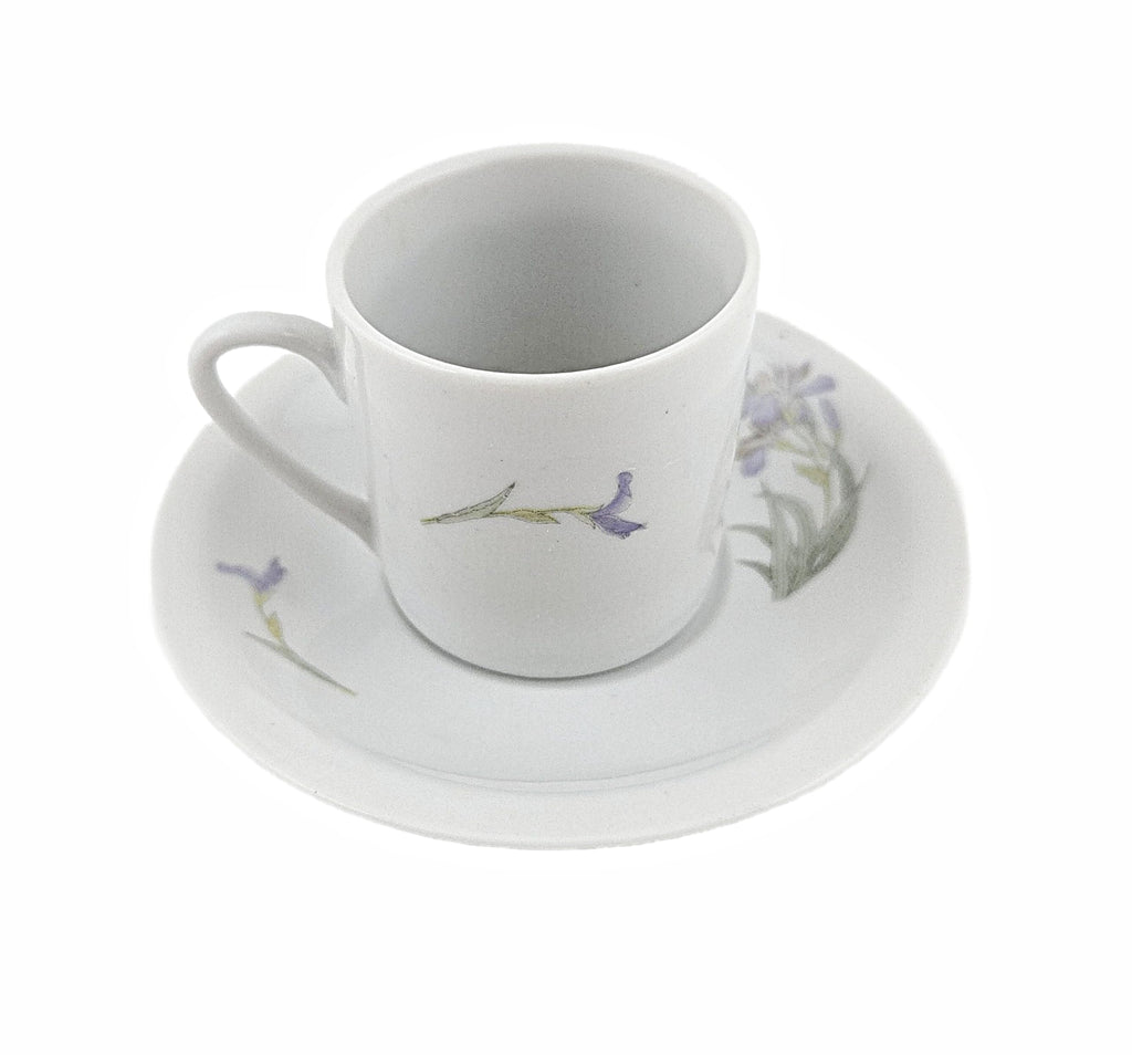 White Purple Floral Porcelain Coffee Cup and Saucer Set 12 Piece G901
