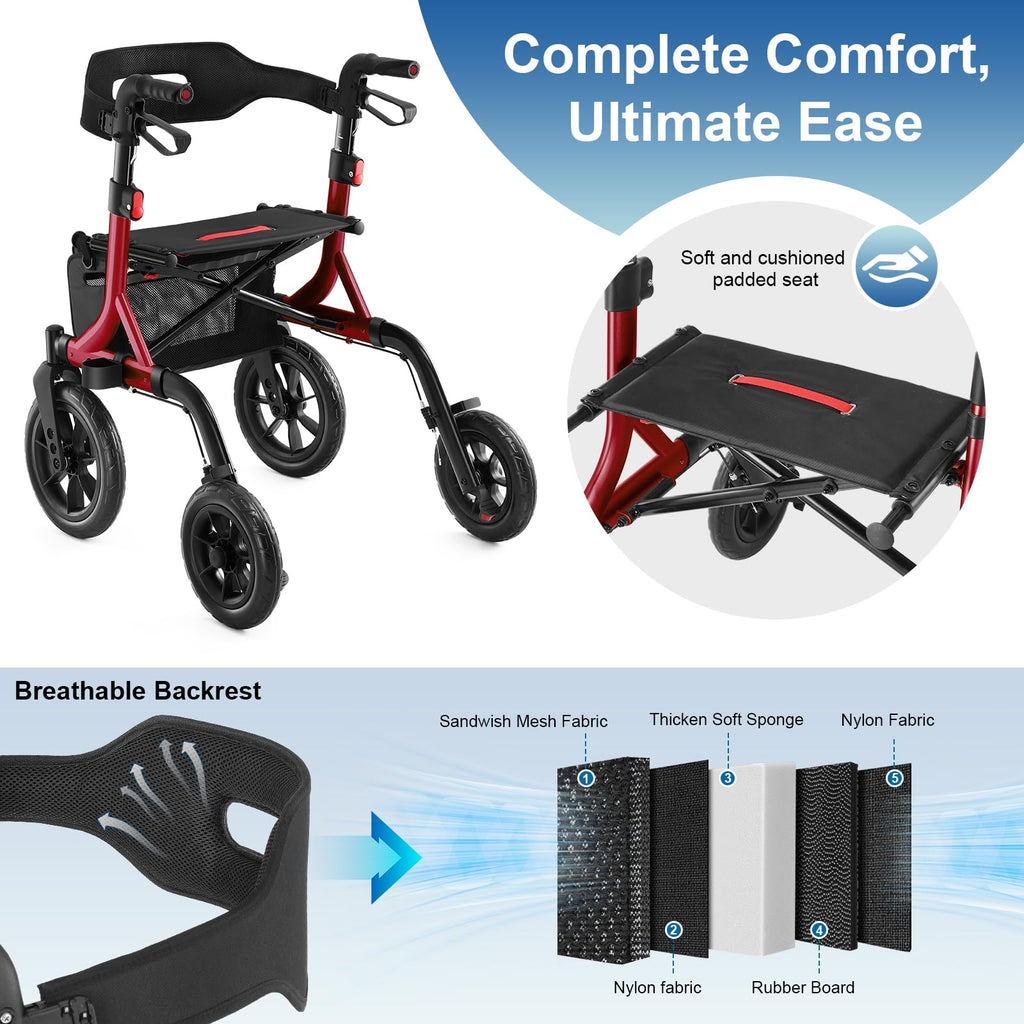Red All Terrain Wheeled Walker with Seat C4163