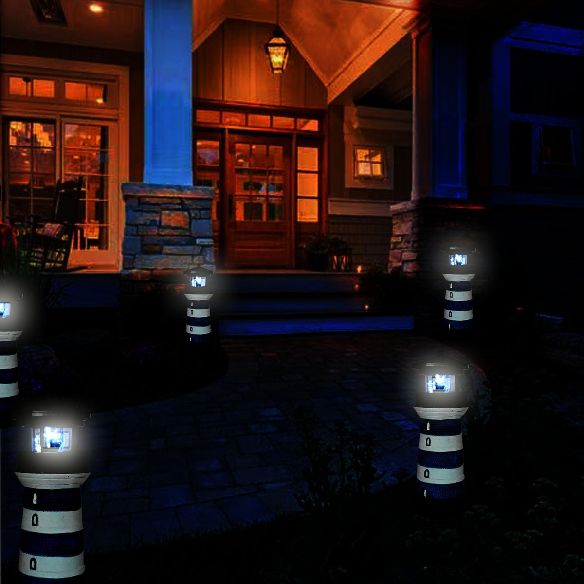 Solar Lighthouse Rotating Beacon Led Yard Statue F53236