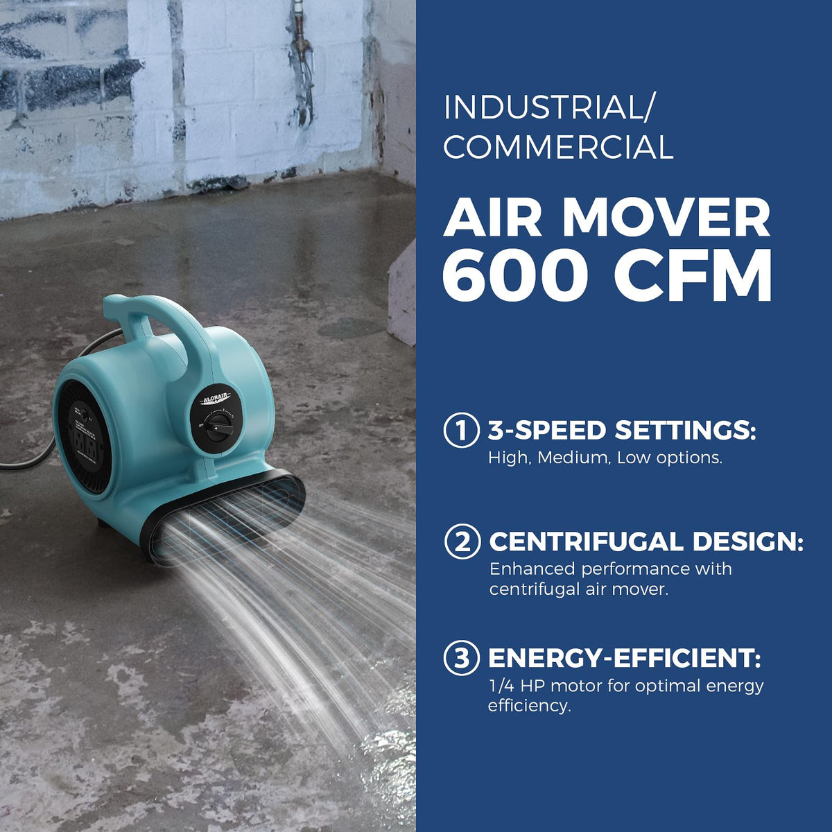 3 Speed Air Mover Blower Fan 115W 600CFM Blue O892