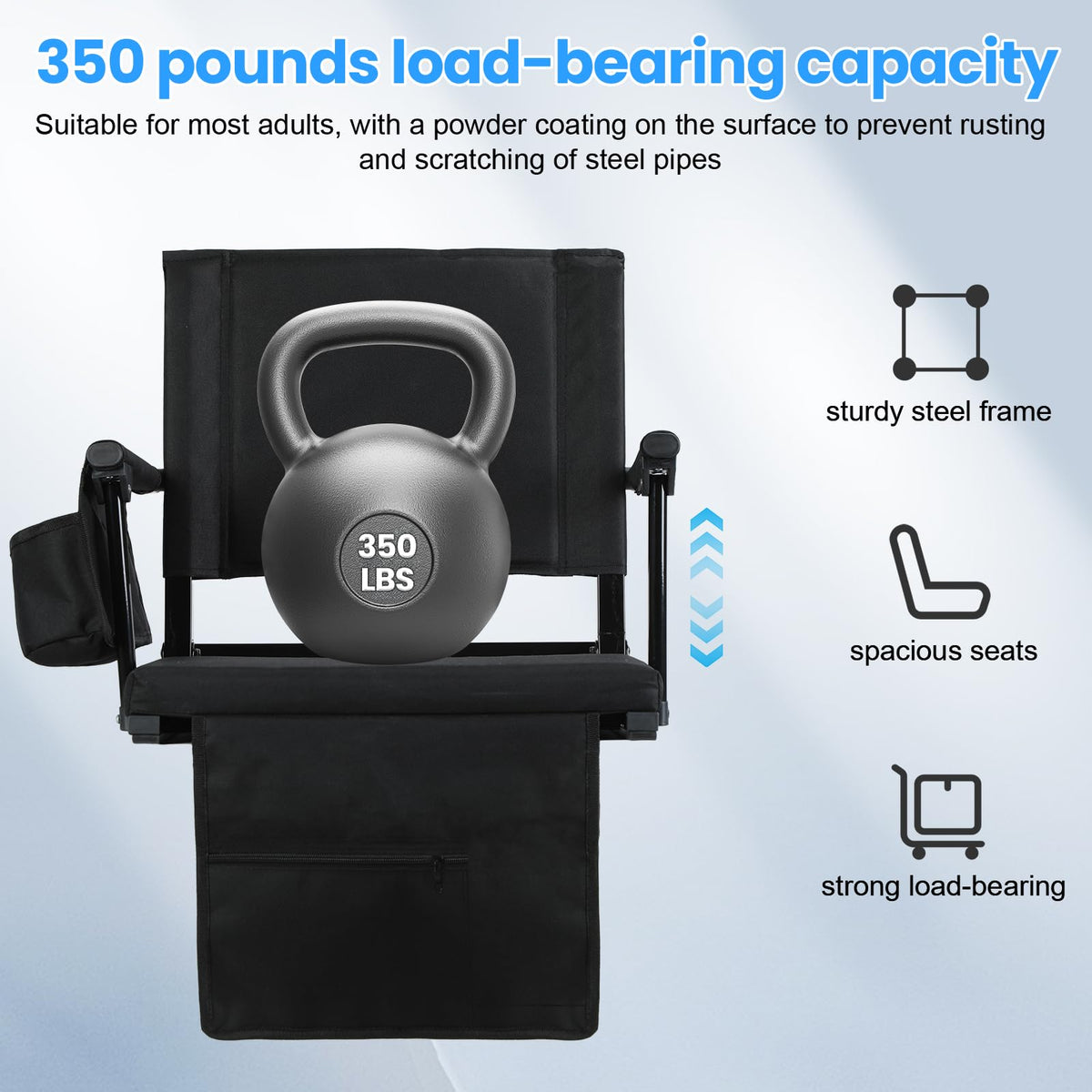2 Pcs Black Folding Stadium Seat Cushion with Back Support I798