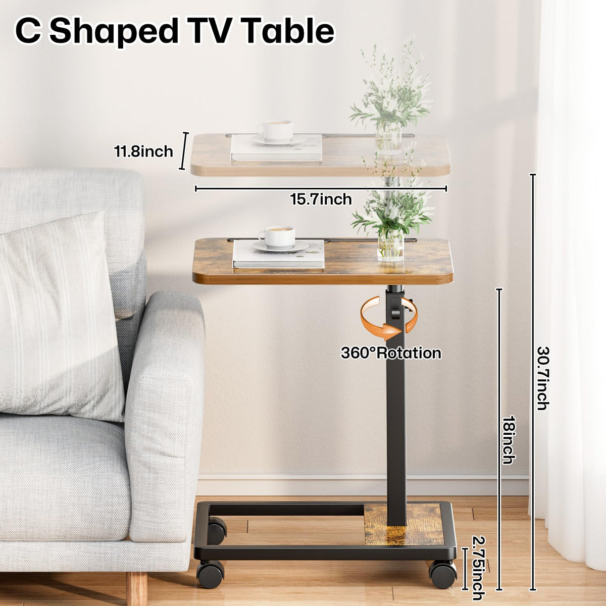 Adjustable TV Tray Table with Wheels Q50914