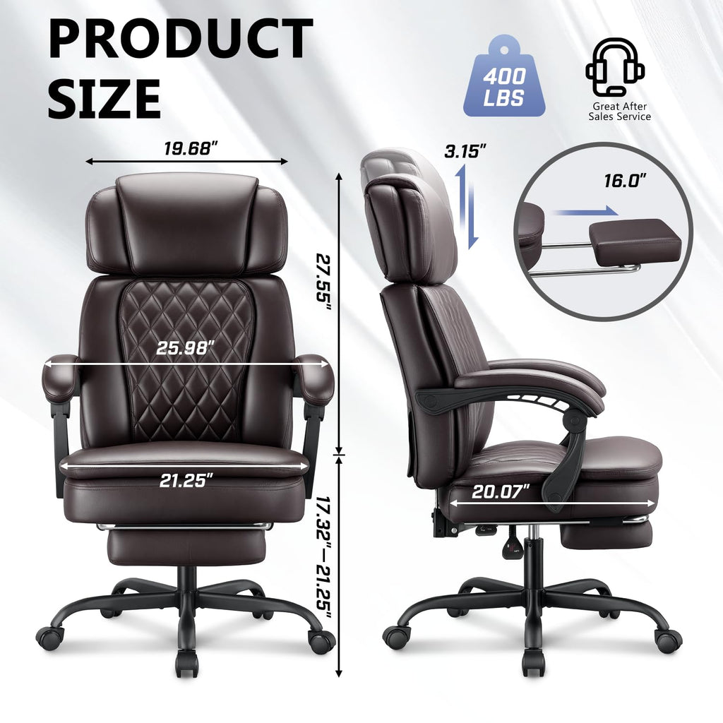 Brown 400lbs Ergonomic PU Leather Office Chair with Foot Rest N964