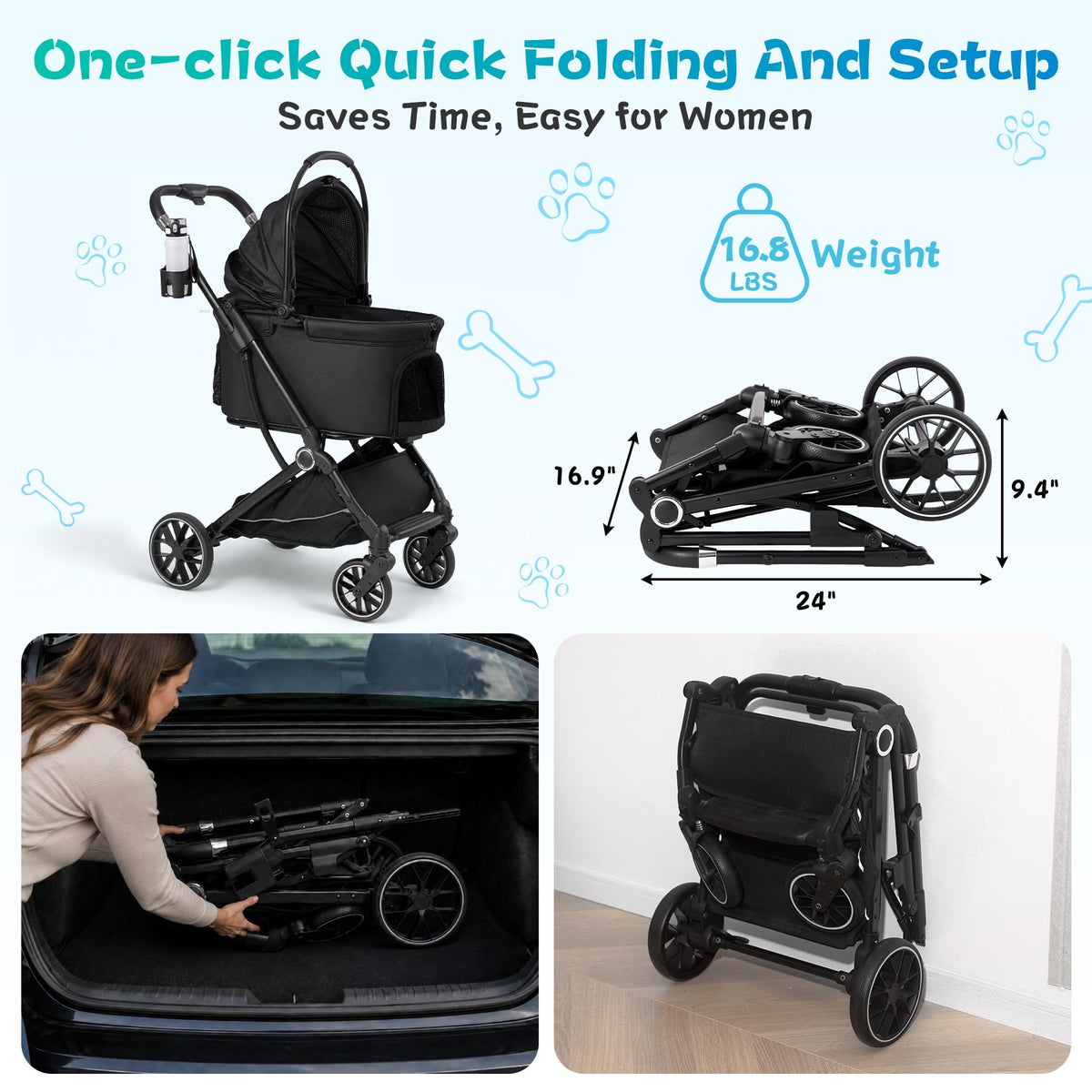 3-in-1 Pet Stroller Black M41311