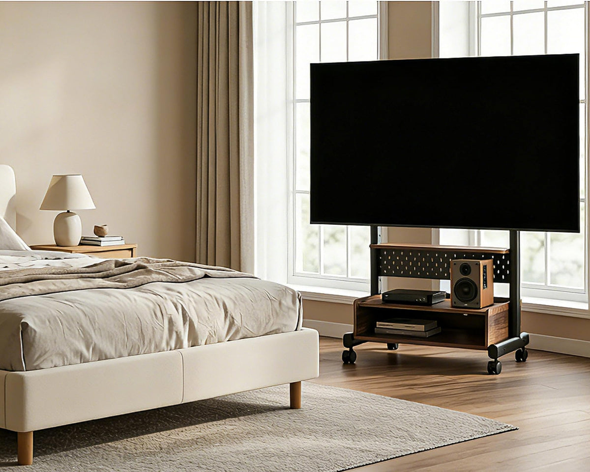 Rolling TV Floor Stand for 40-85in TVs, Height-Adjustable, Walnut T983