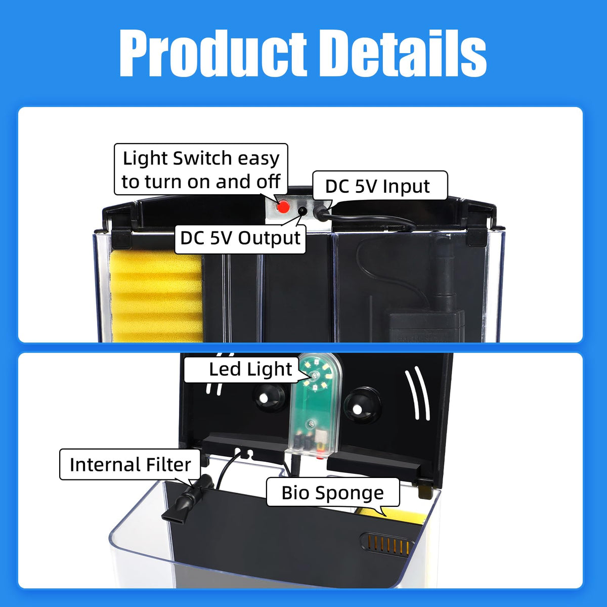 1.2 Gallon Aquarium Starter Kit with LED Light and Water Filter Pump G795476