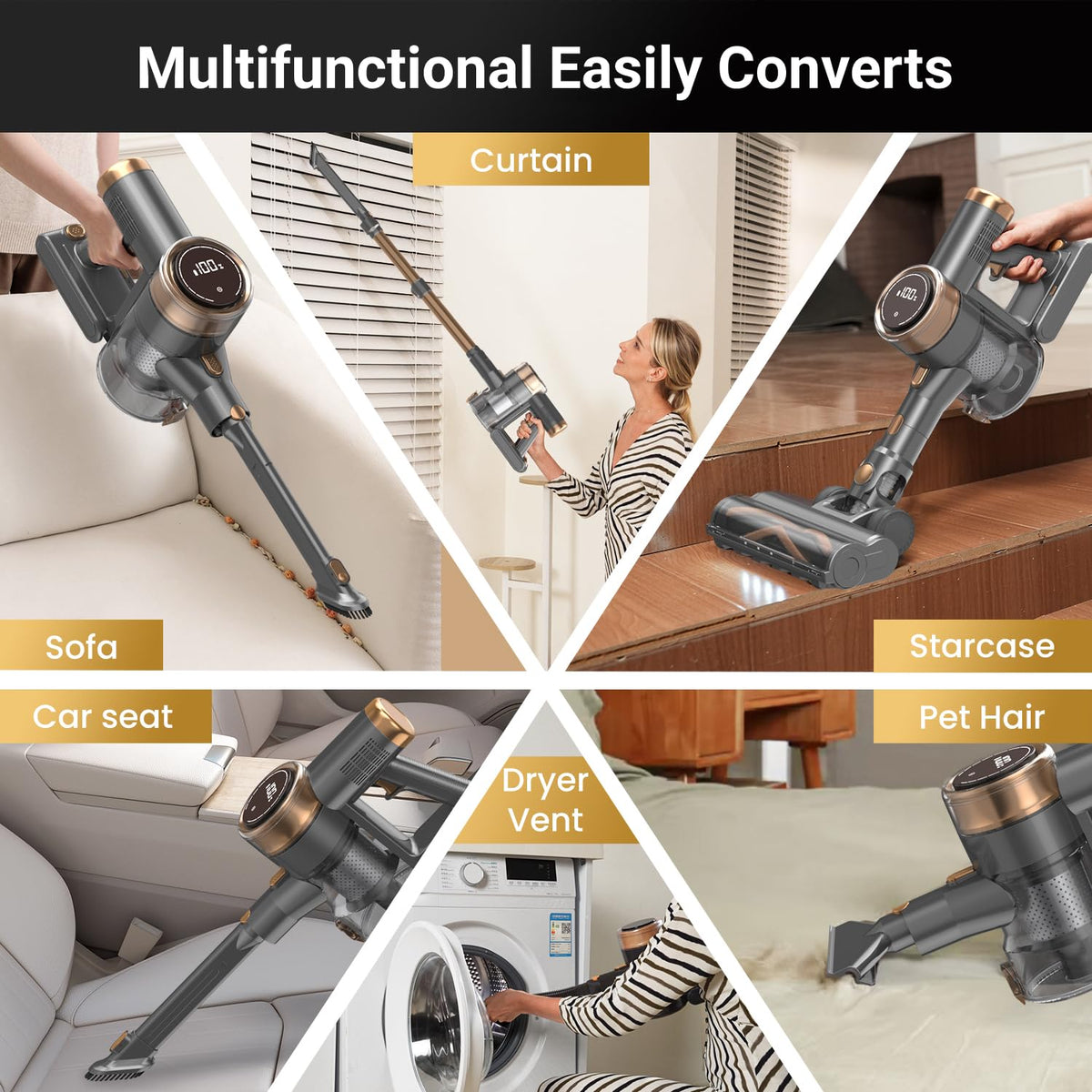 Cordless Stick Vacuum Cleaner 10-in-1 Lightweight 45mins Runtime J2620