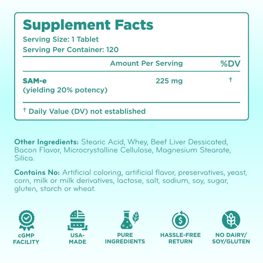 Chewable SAM-e Liver Support Supplement for Dogs 225mg V8735