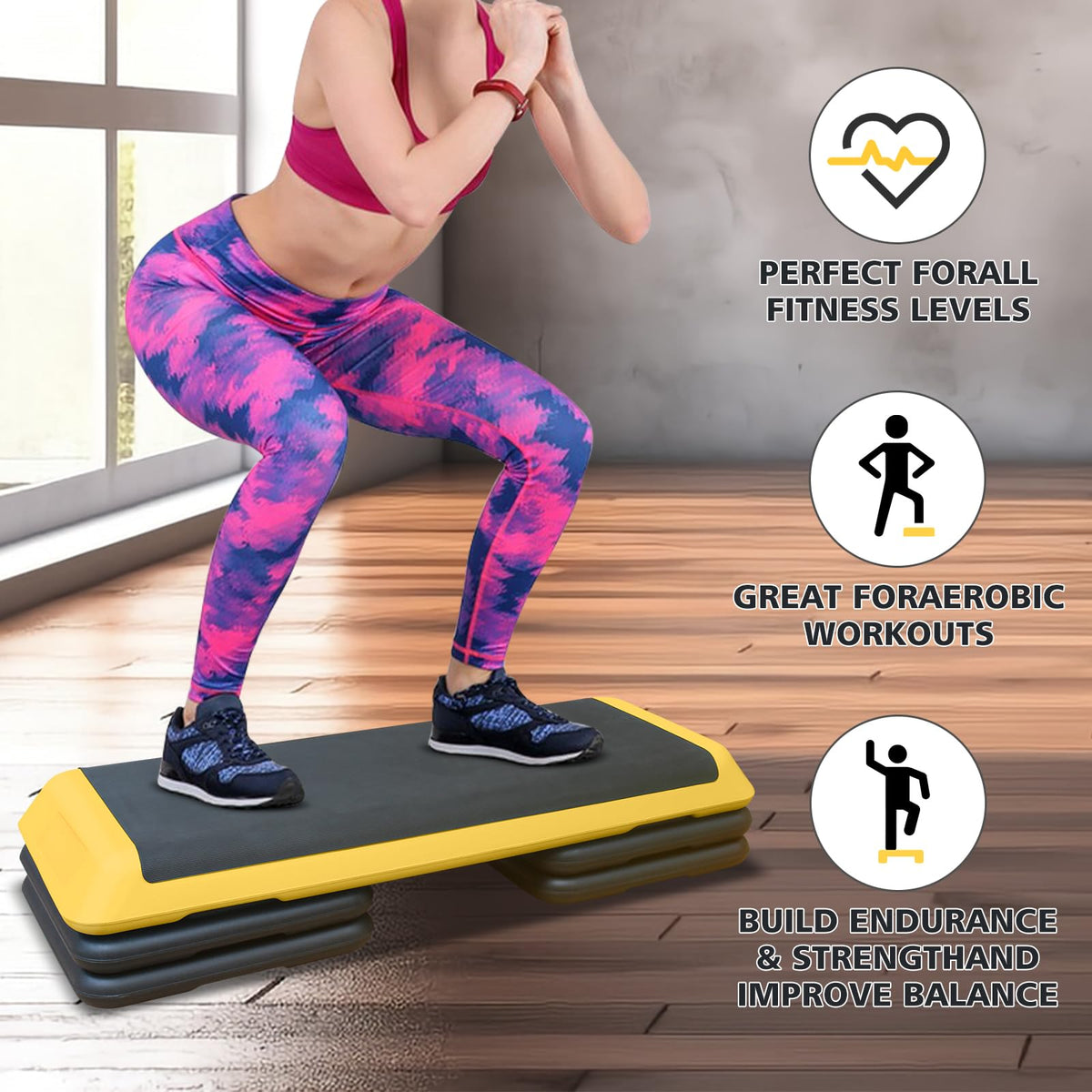 43'' Adjustable Exercise Stepper with 4 Detachable Risers B367