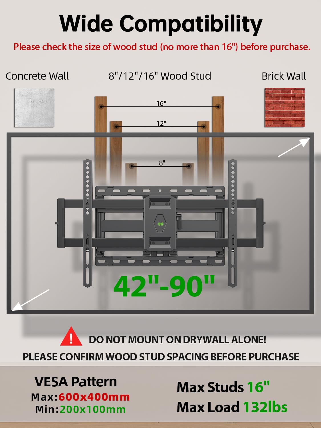 Full Motion TV Wall Mount for 42-90 inch Flat Screen K7672