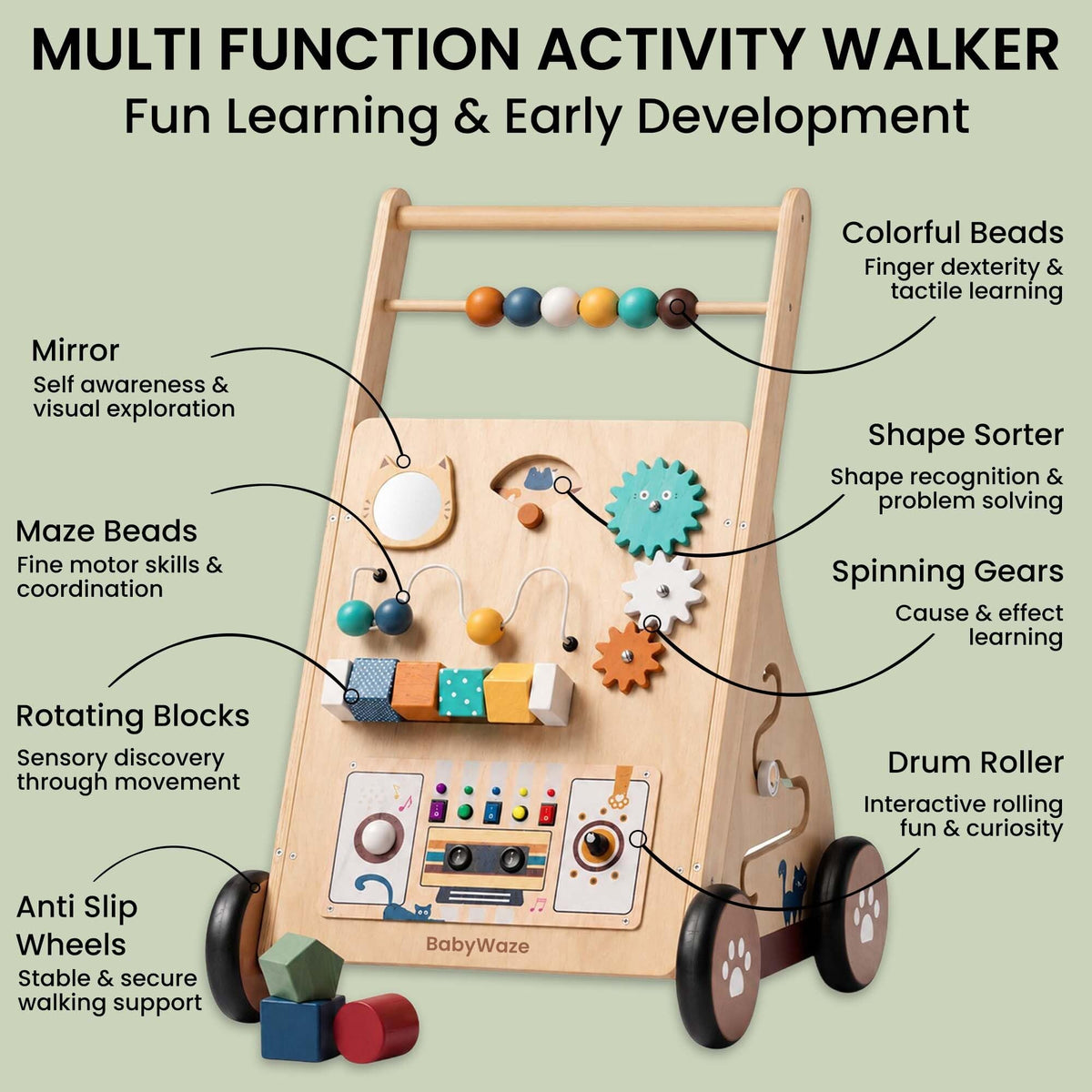 Wooden Baby Walker with Wheels J799777