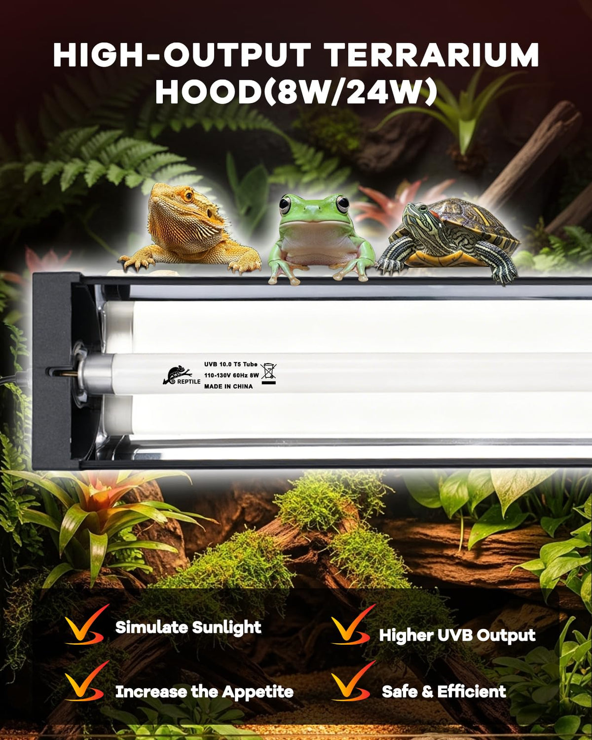 8W T5 UVB Reptile Light Fixture Combo Kit C9107
