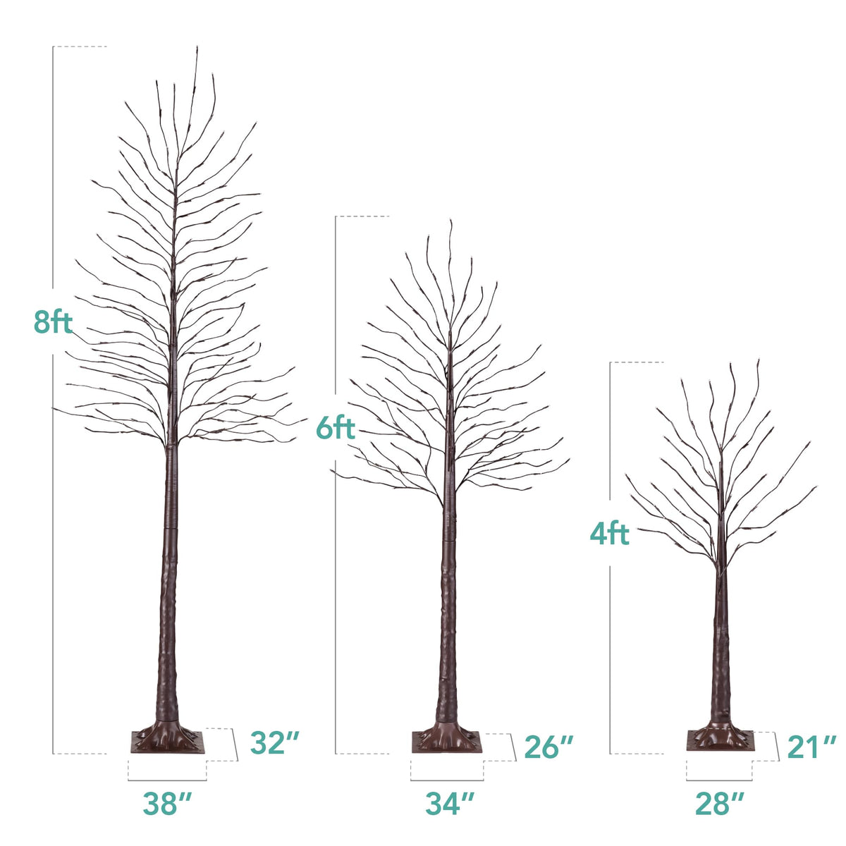 4ft 6ft 8ft Lighted Birch Tree 3Pk with LED Lights Q13432