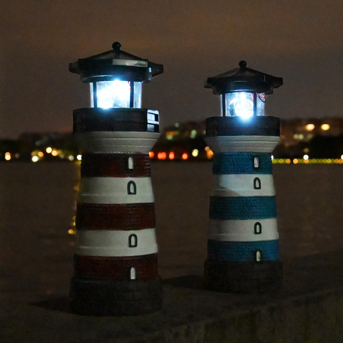 Solar Lighthouse Rotating Beacon Led Yard Statue F53236