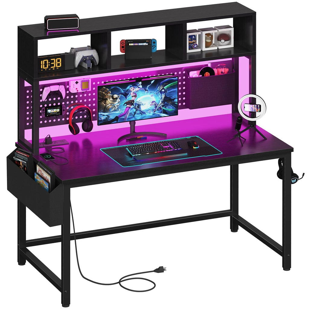 Black 47 Inch Gaming Desk with Hutch and Pegboard I518812