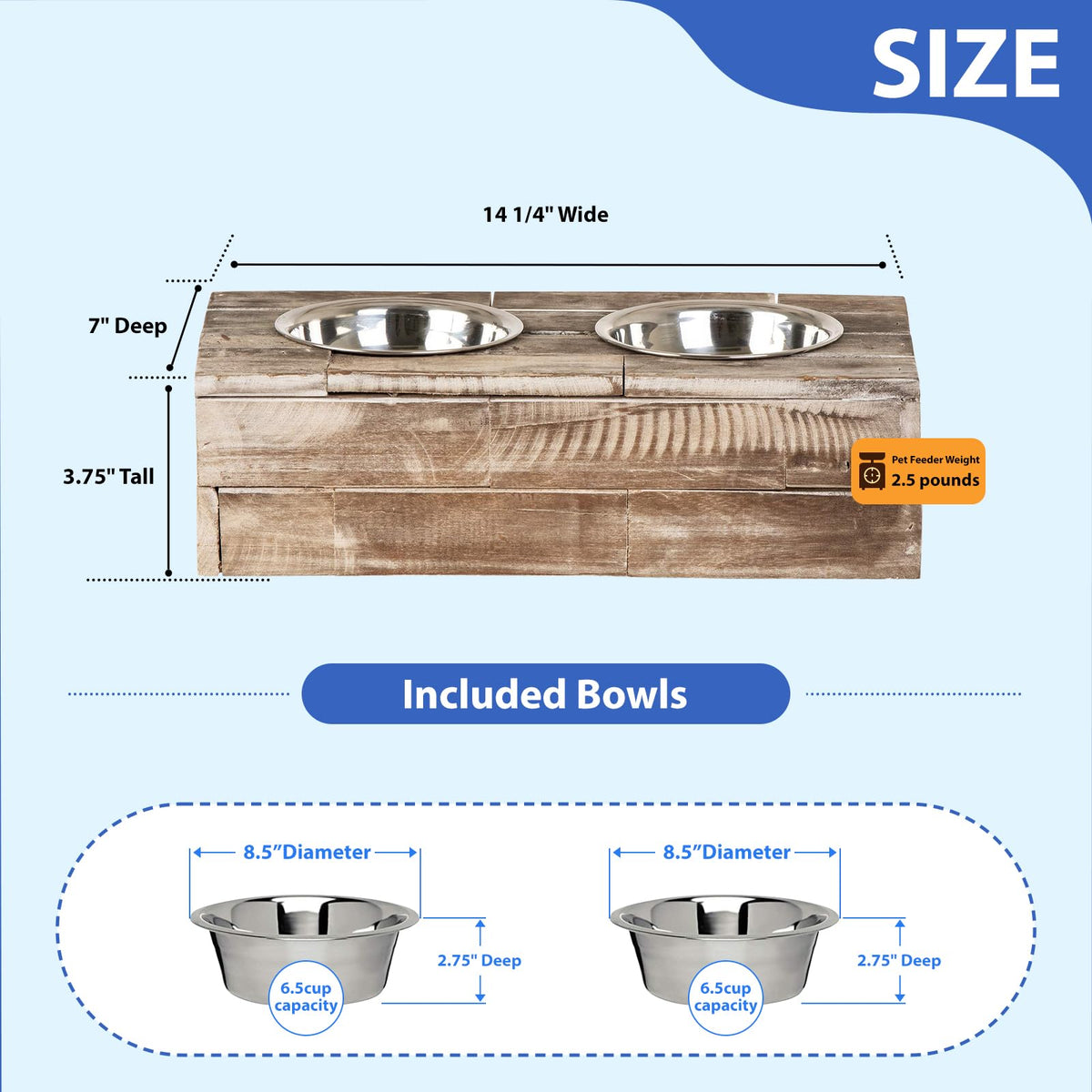 Elevated Dog & Cat Double Bowl Feeder Stainless Steel Bowls B21506