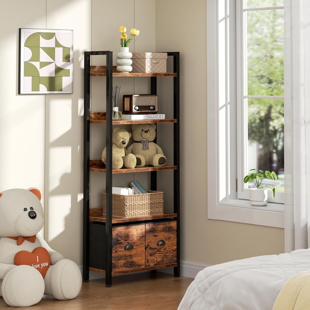 5-Tier Tall Bookshelf with 2 Fabric Drawers P413