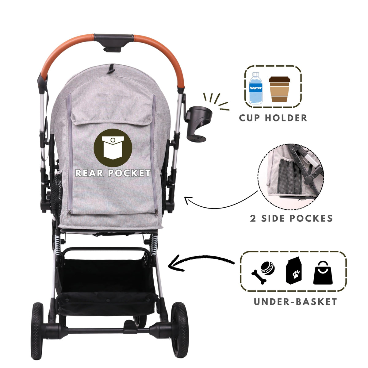 Foldable Dog Stroller 35 lbs Grey V166455