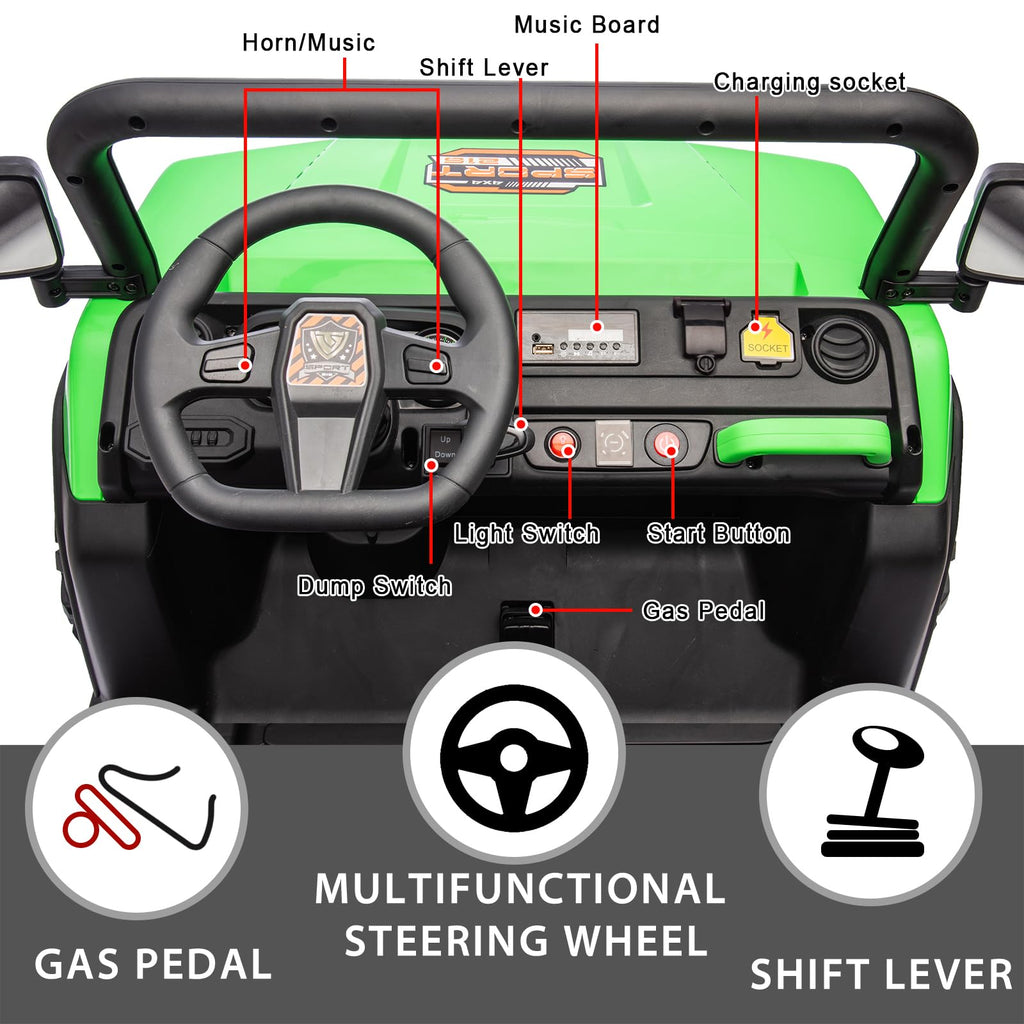 Green 2 Seater 24V Ride On Dump Truck S45233