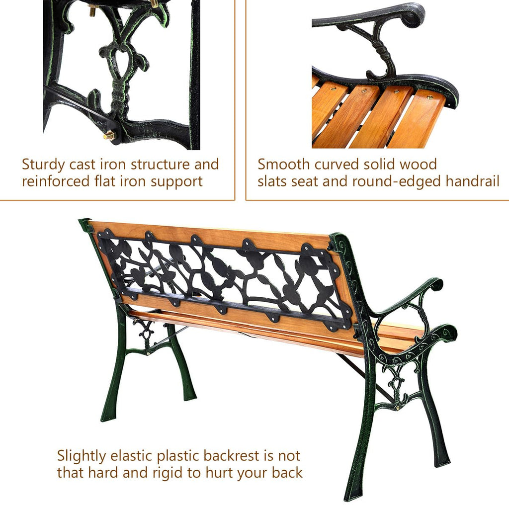 Outdoor Garden Bench with Rose Cast Backrest and Metal Legs S431