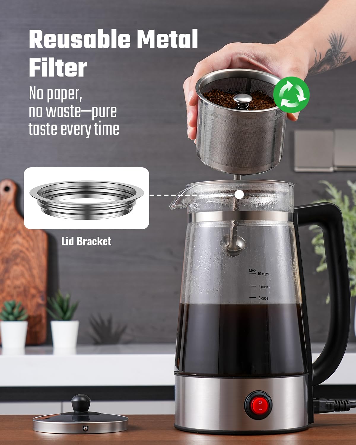 10-Cup Electric Percolator Coffee Pot with Borosilicate Carafe O49371
